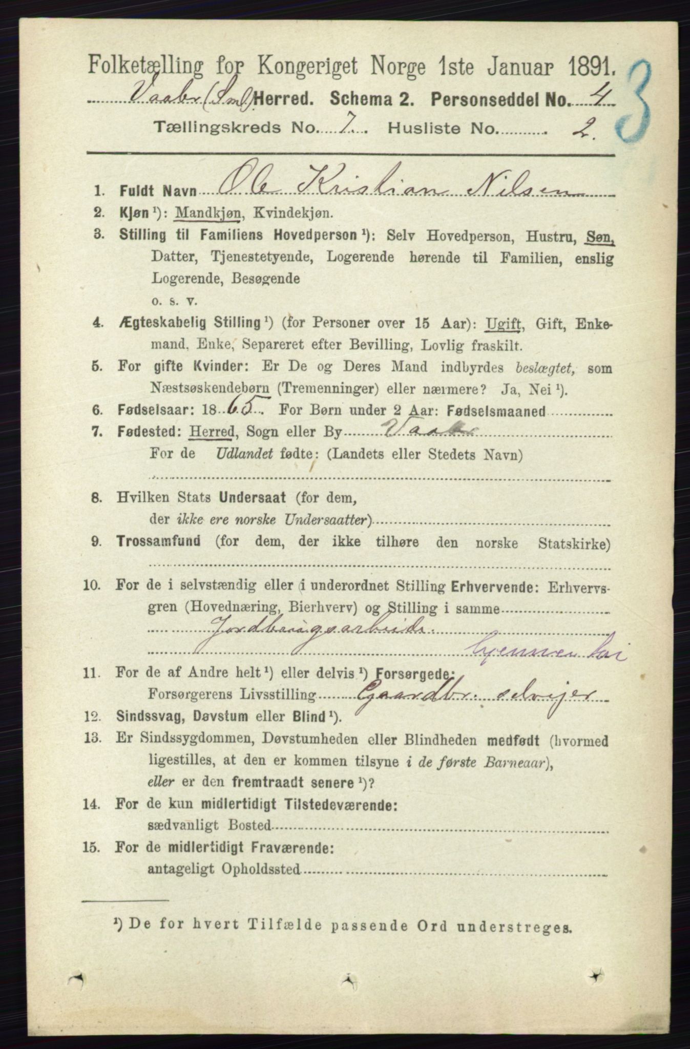 RA, 1891 census for 0137 Våler, 1891, p. 2852