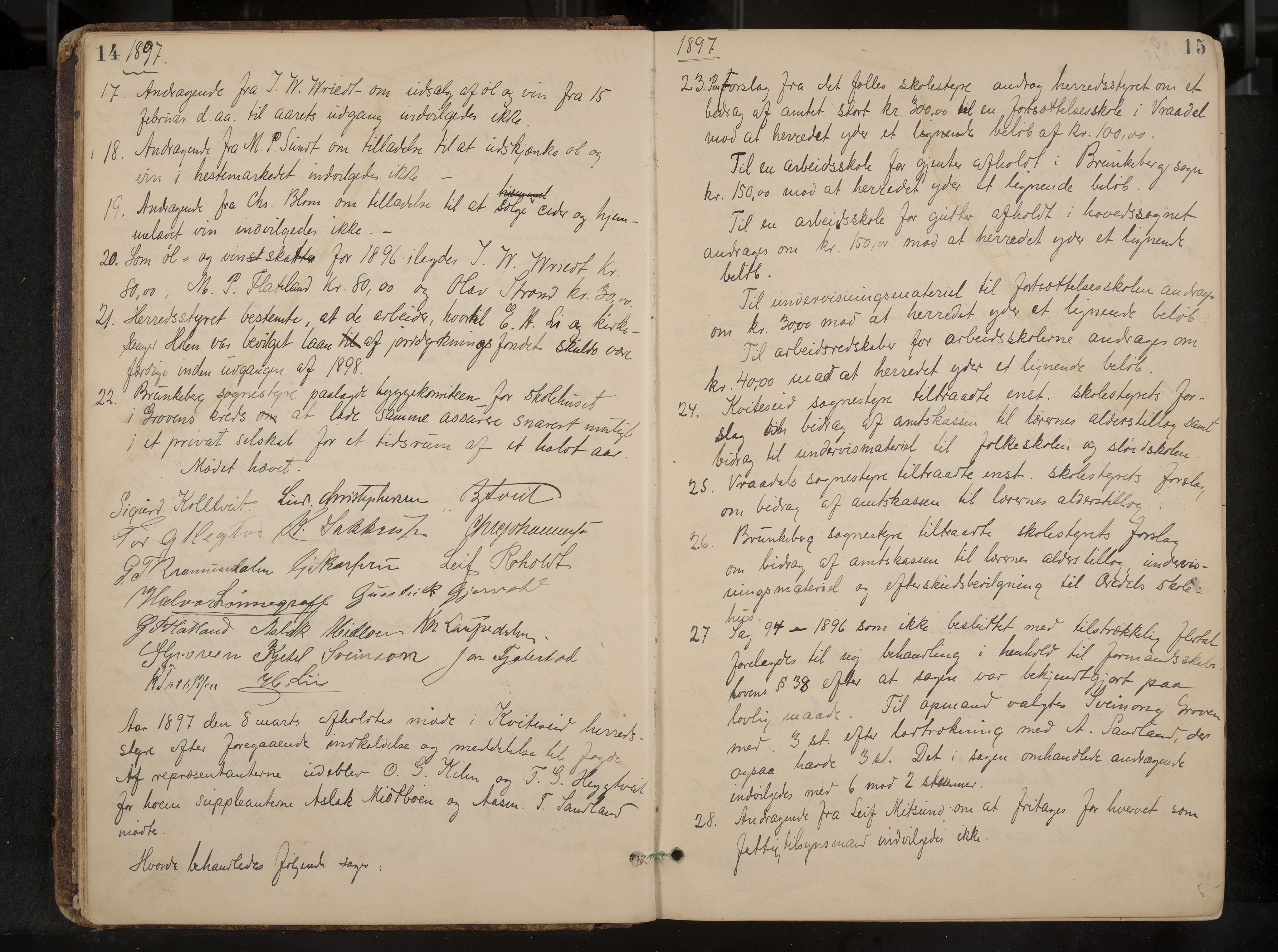 Kviteseid formannskap og sentraladministrasjon, IKAK/0829021/A/Aa/L0004: Møtebok, 1896-1911, p. 14-15