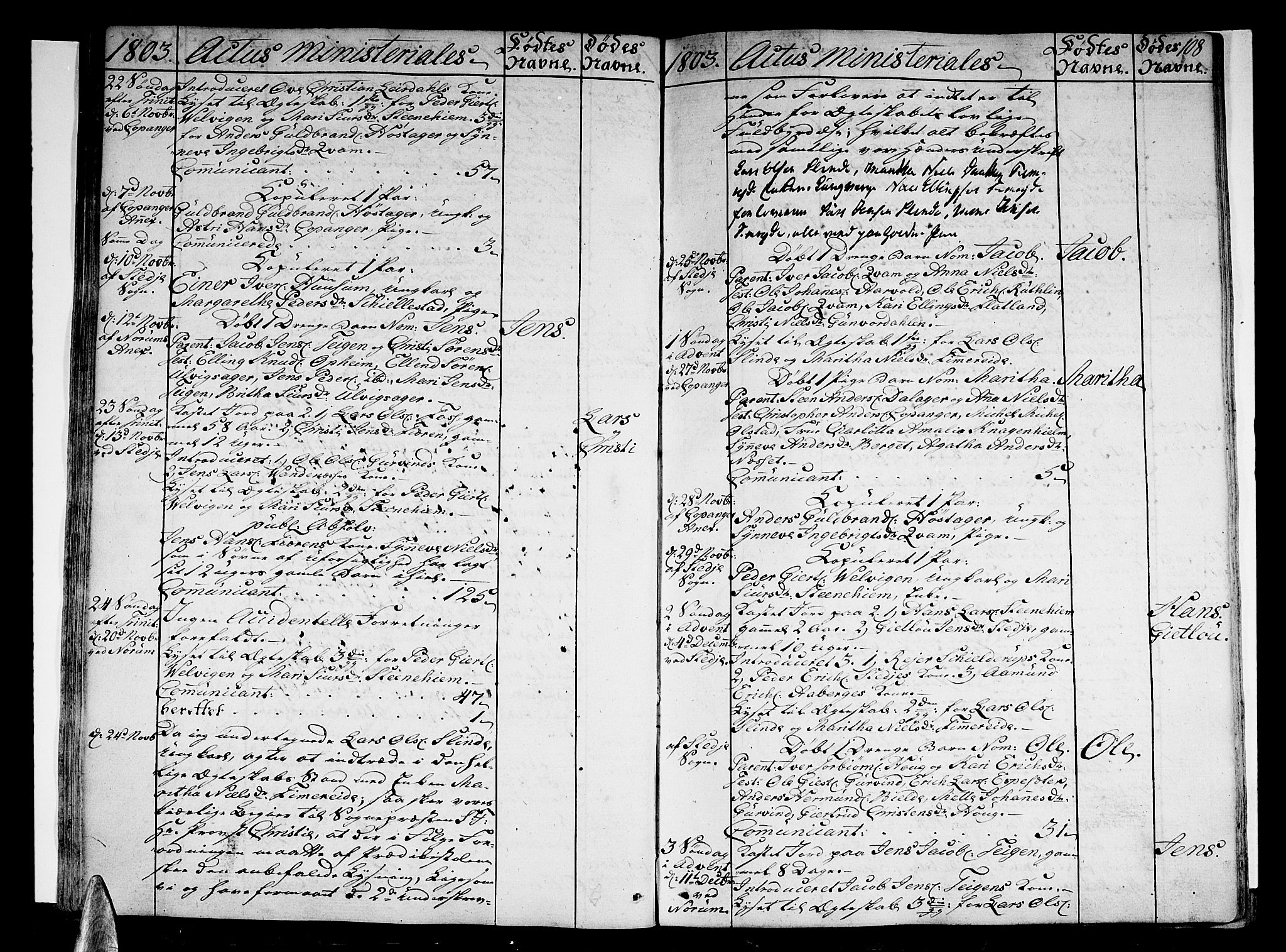 Sogndal sokneprestembete, AV/SAB-A-81301/H/Haa/Haaa/L0008: Parish register (official) no. A 8, 1795-1809, p. 108