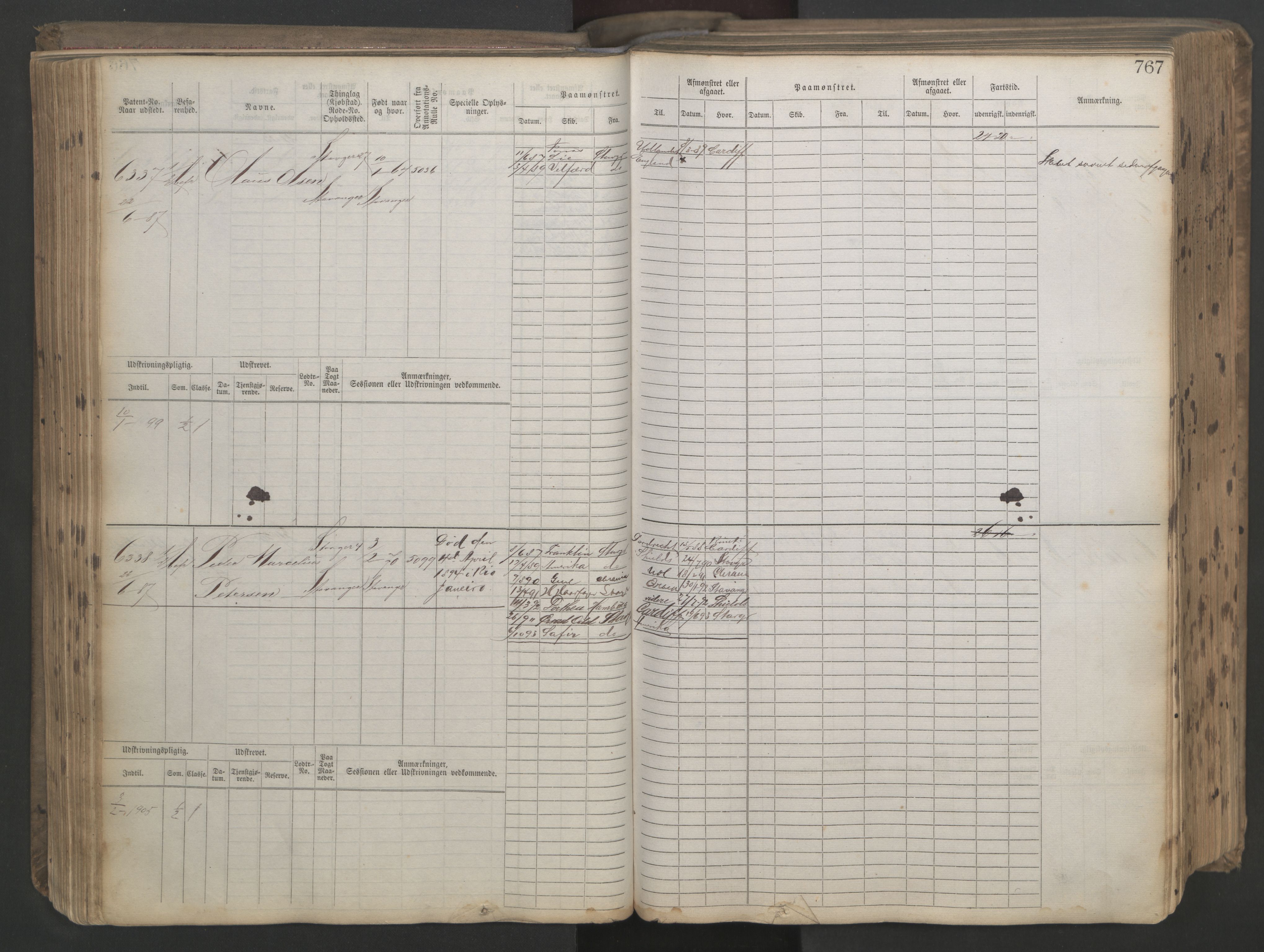 Stavanger sjømannskontor, AV/SAST-A-102006/F/Fb/Fbb/L0021: Sjøfartshovedrulle patnentnr. 6005-7204 (dublett), 1887, p. 171