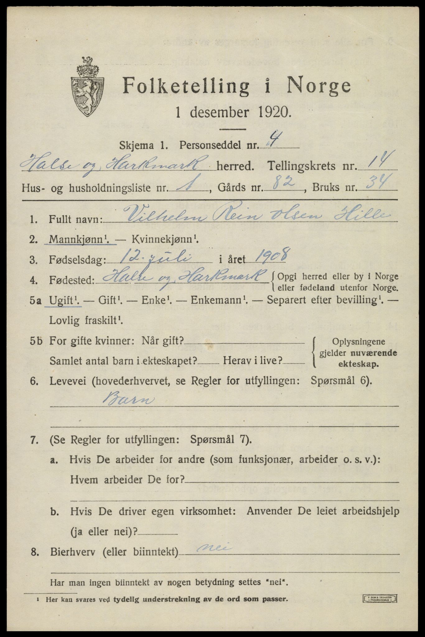 SAK, 1920 census for Halse og Harkmark, 1920, p. 7603