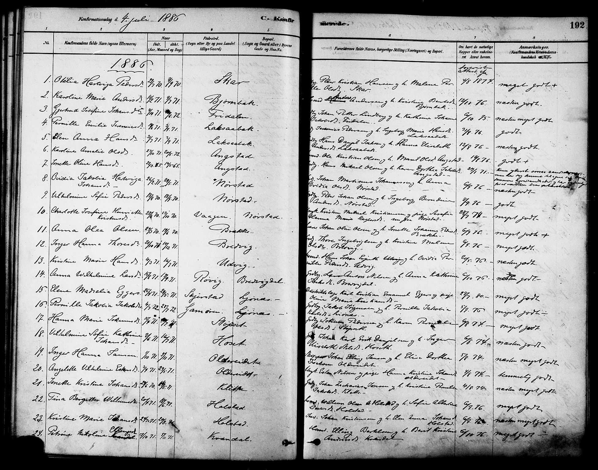 Ministerialprotokoller, klokkerbøker og fødselsregistre - Nordland, AV/SAT-A-1459/852/L0740: Parish register (official) no. 852A10, 1878-1894, p. 192