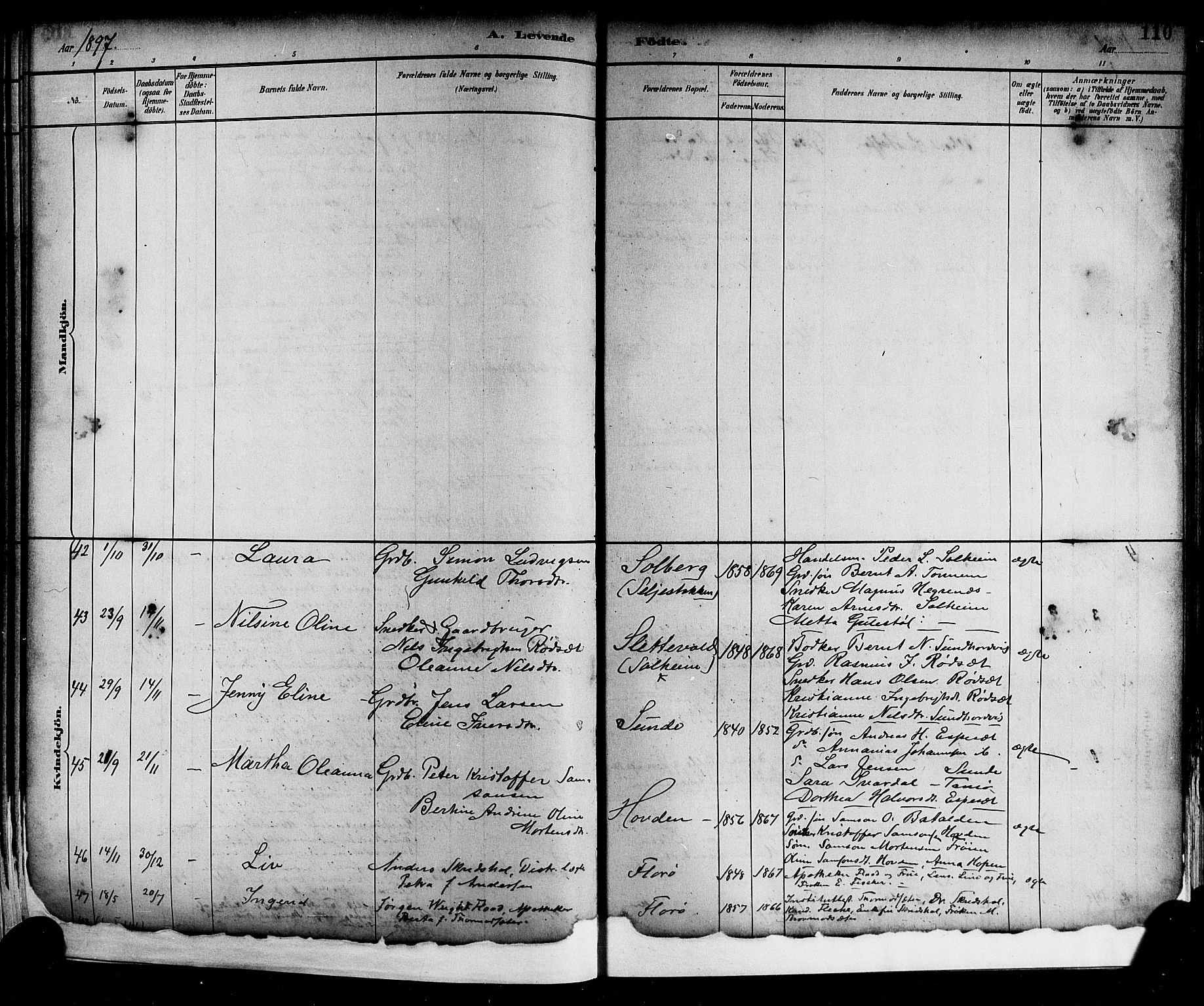 Kinn sokneprestembete, SAB/A-80801/H/Hab/Haba/L0002: Parish register (copy) no. A 2, 1882-1906, p. 110