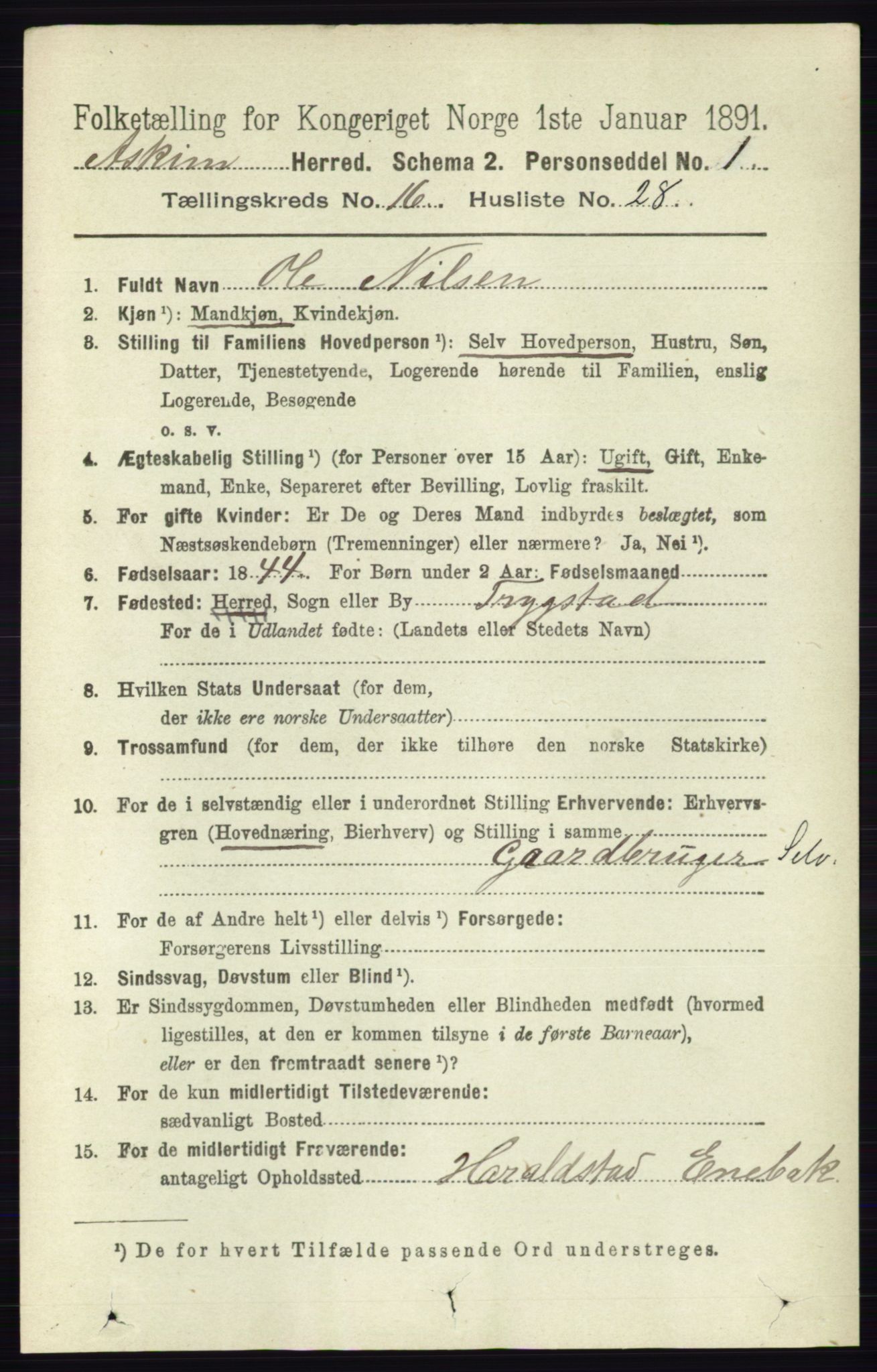 RA, 1891 census for 0124 Askim, 1891, p. 2803