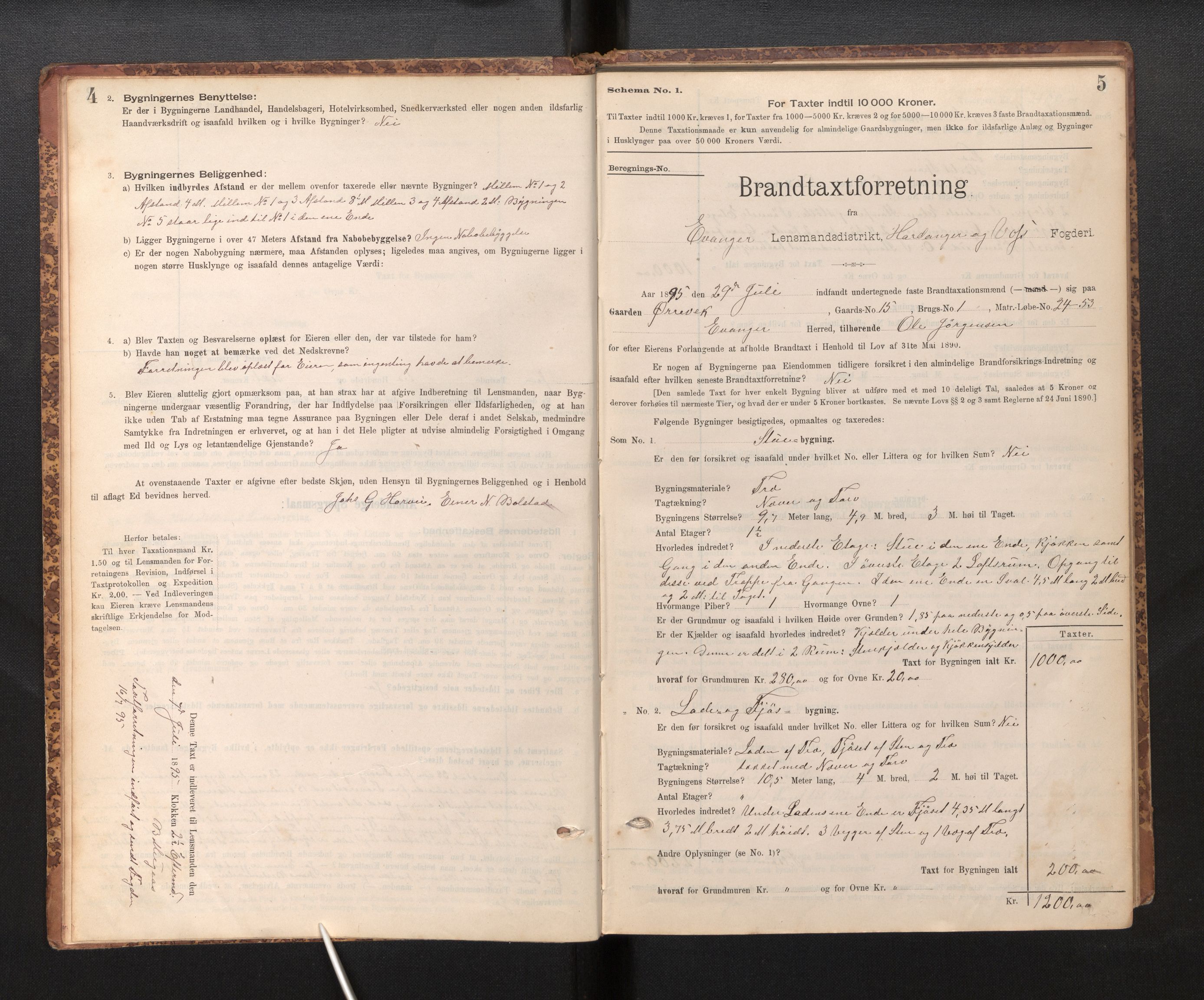 Lensmannen i Evanger, SAB/A-31701/0012/L0005: Branntakstprotokoll, skjematakst, 1895-1935, p. 4-5