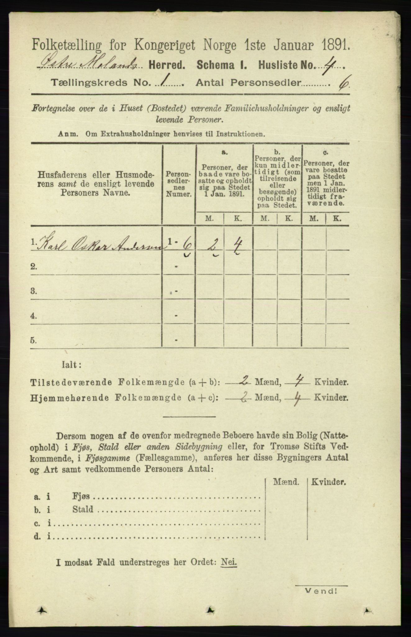 RA, 1891 census for 0918 Austre Moland, 1891, p. 23