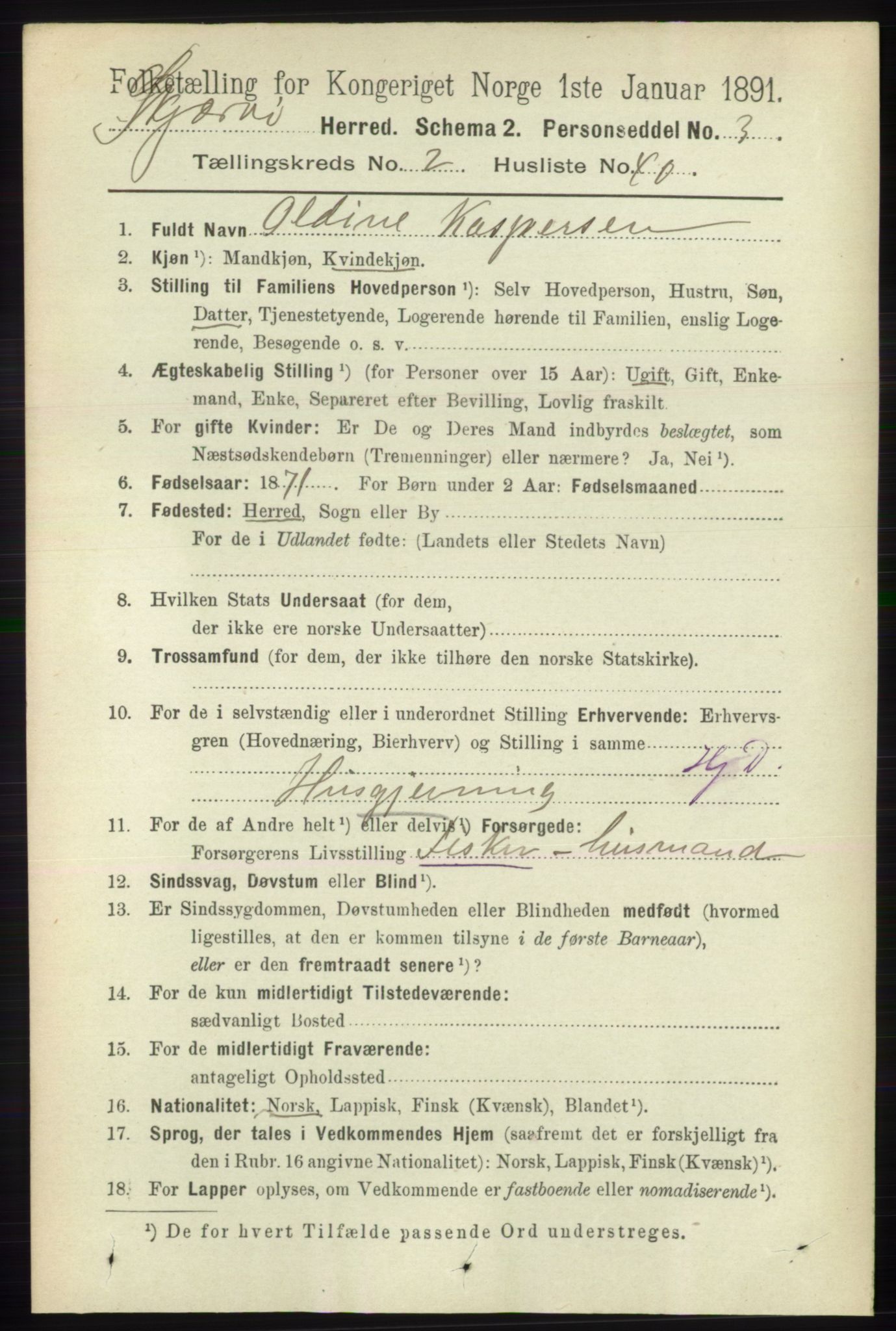 RA, 1891 census for 1941 Skjervøy, 1891, p. 1309