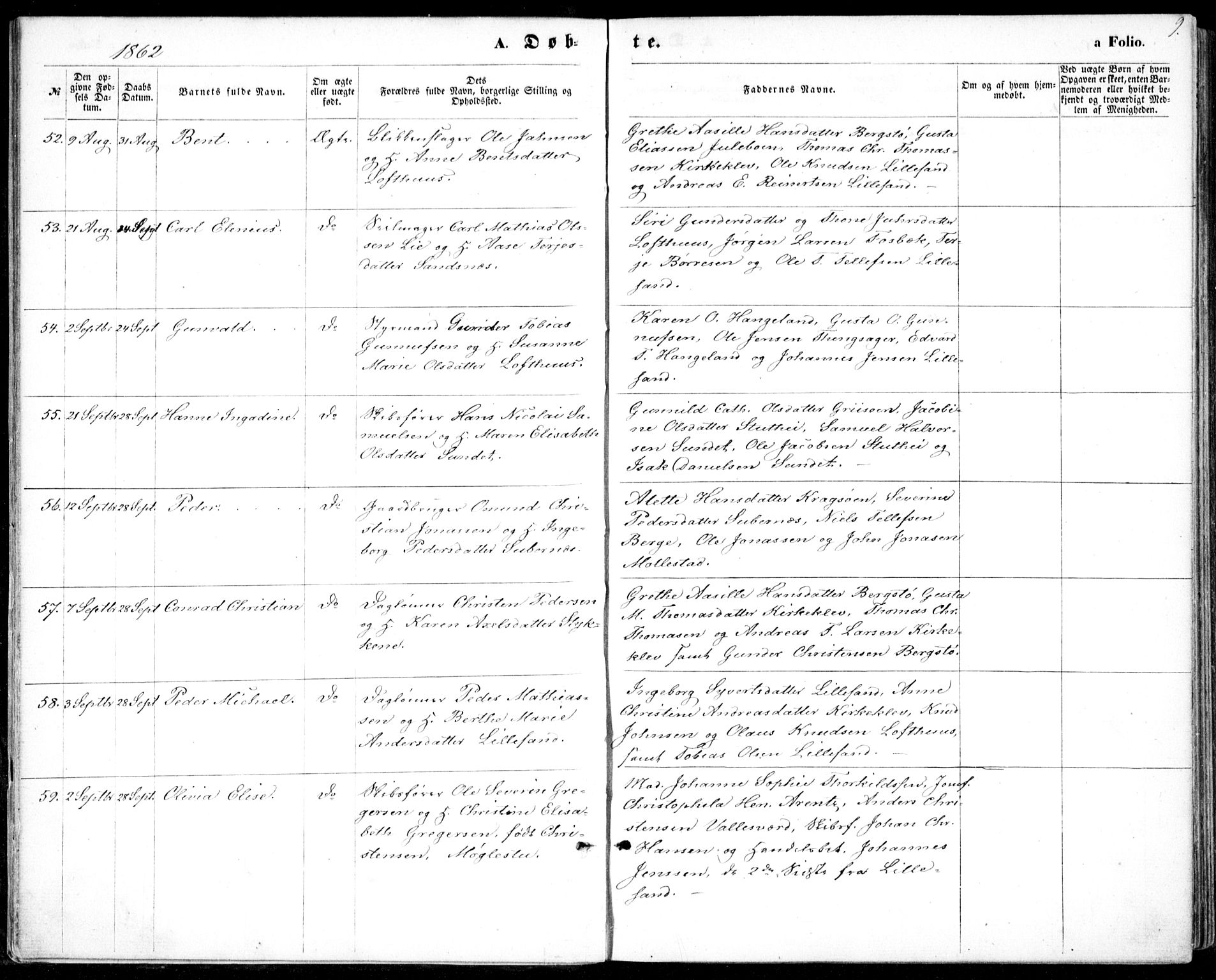 Vestre Moland sokneprestkontor, AV/SAK-1111-0046/F/Fb/Fbb/L0004: Parish register (copy) no. B 4, 1861-1872, p. 9