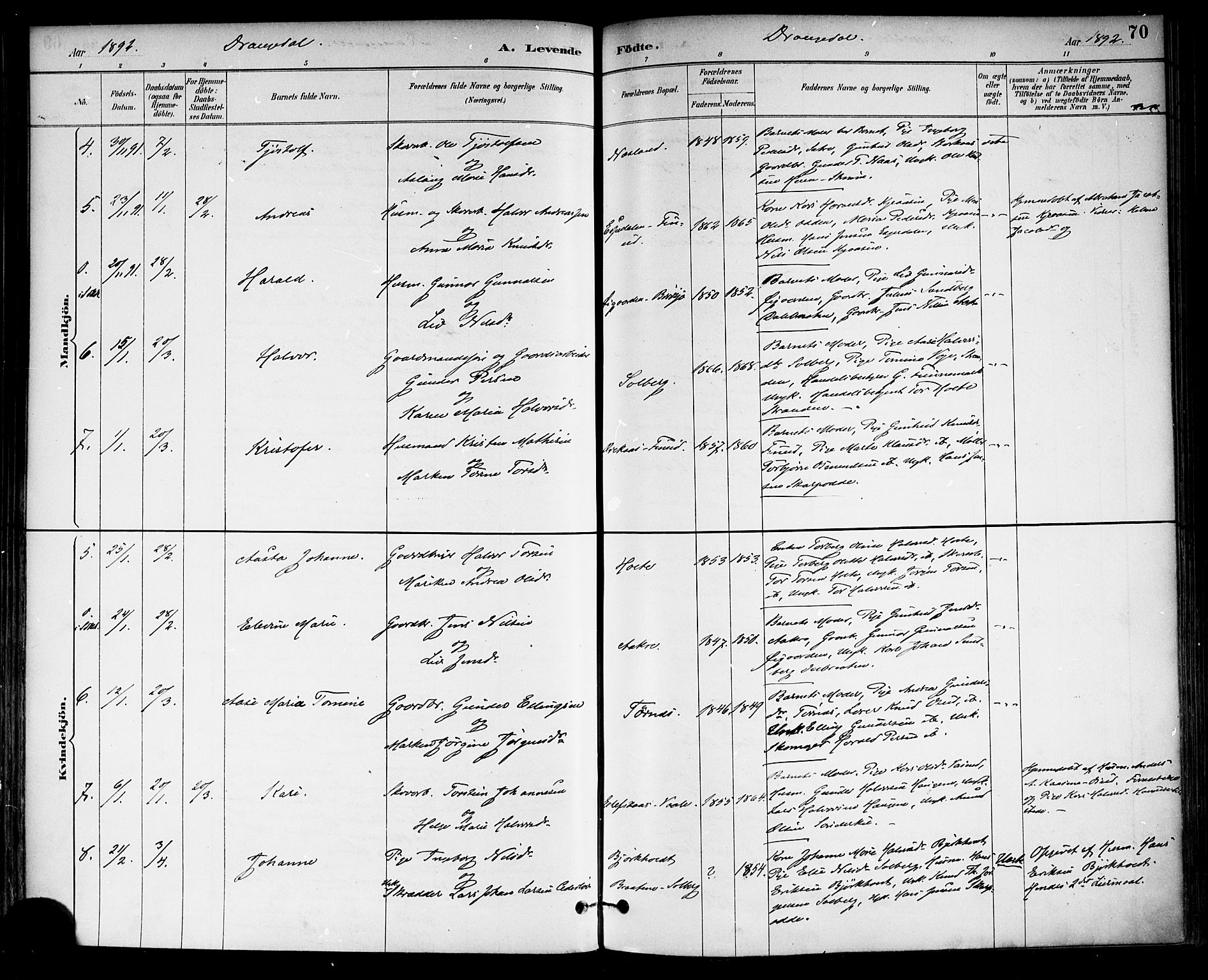 Drangedal kirkebøker, SAKO/A-258/F/Fa/L0010: Parish register (official) no. 10 /1, 1885-1894, p. 70