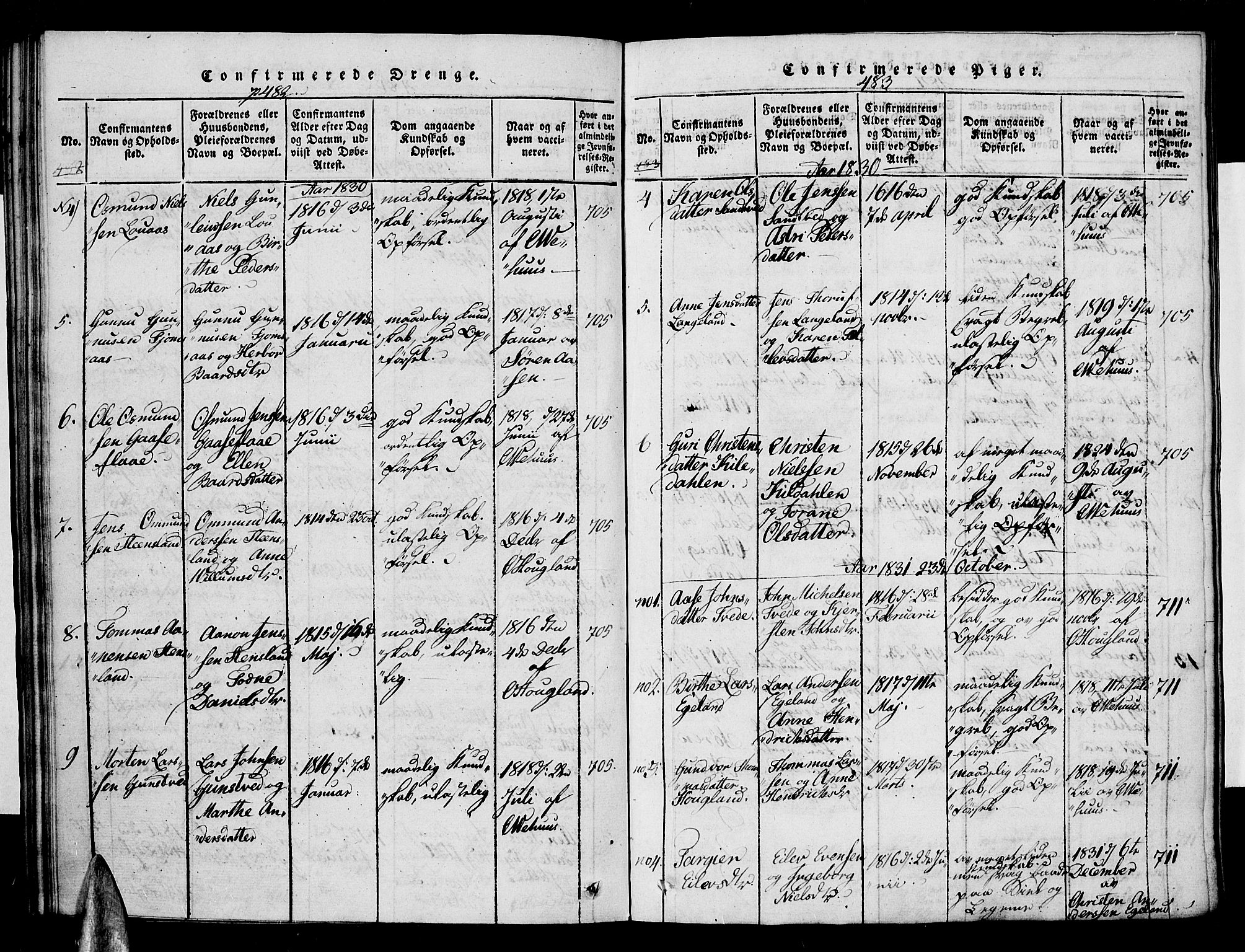 Vennesla sokneprestkontor, SAK/1111-0045/Fa/Faa/L0003: Parish register (official) no. A 3, 1820-1834, p. 482-483