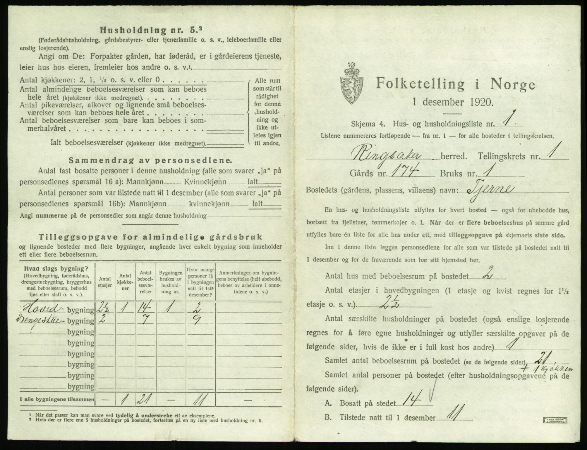 SAH, 1920 census for Ringsaker, 1920, p. 122