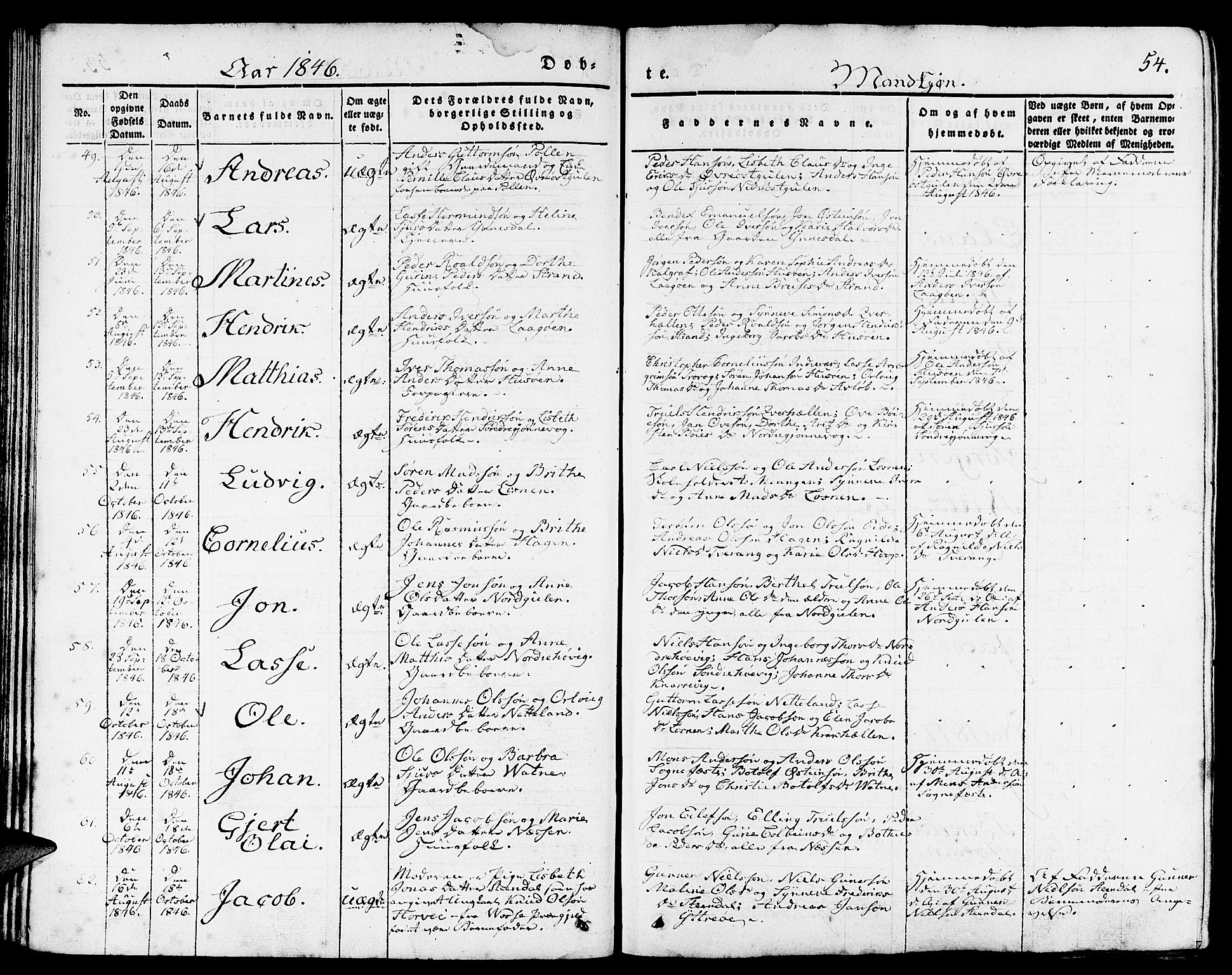 Gulen sokneprestembete, AV/SAB-A-80201/H/Haa/Haaa/L0020: Parish register (official) no. A 20, 1837-1847, p. 54