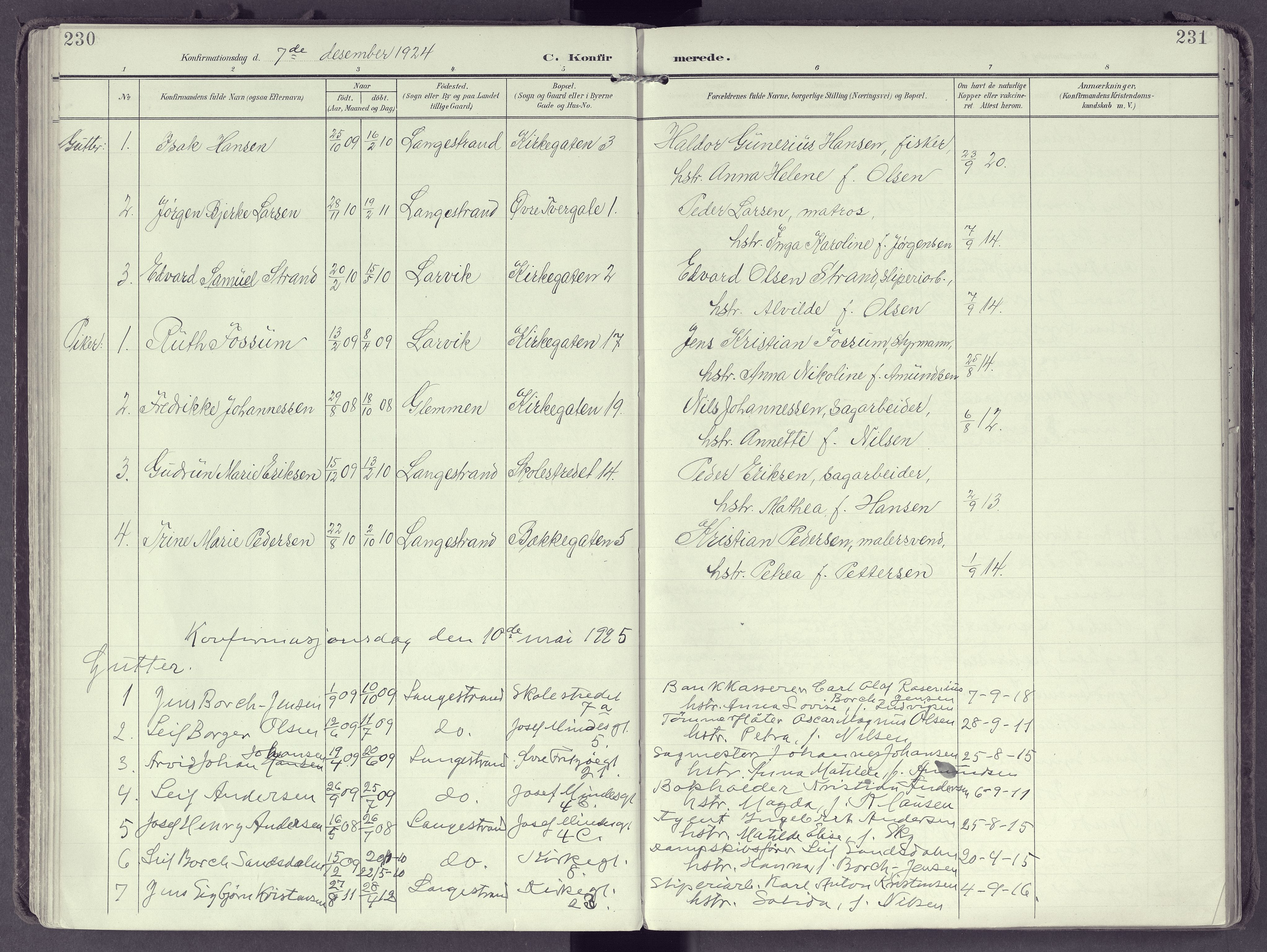 Larvik kirkebøker, AV/SAKO-A-352/F/Fb/L0005: Parish register (official) no. II 5, 1903-1925, p. 230-231