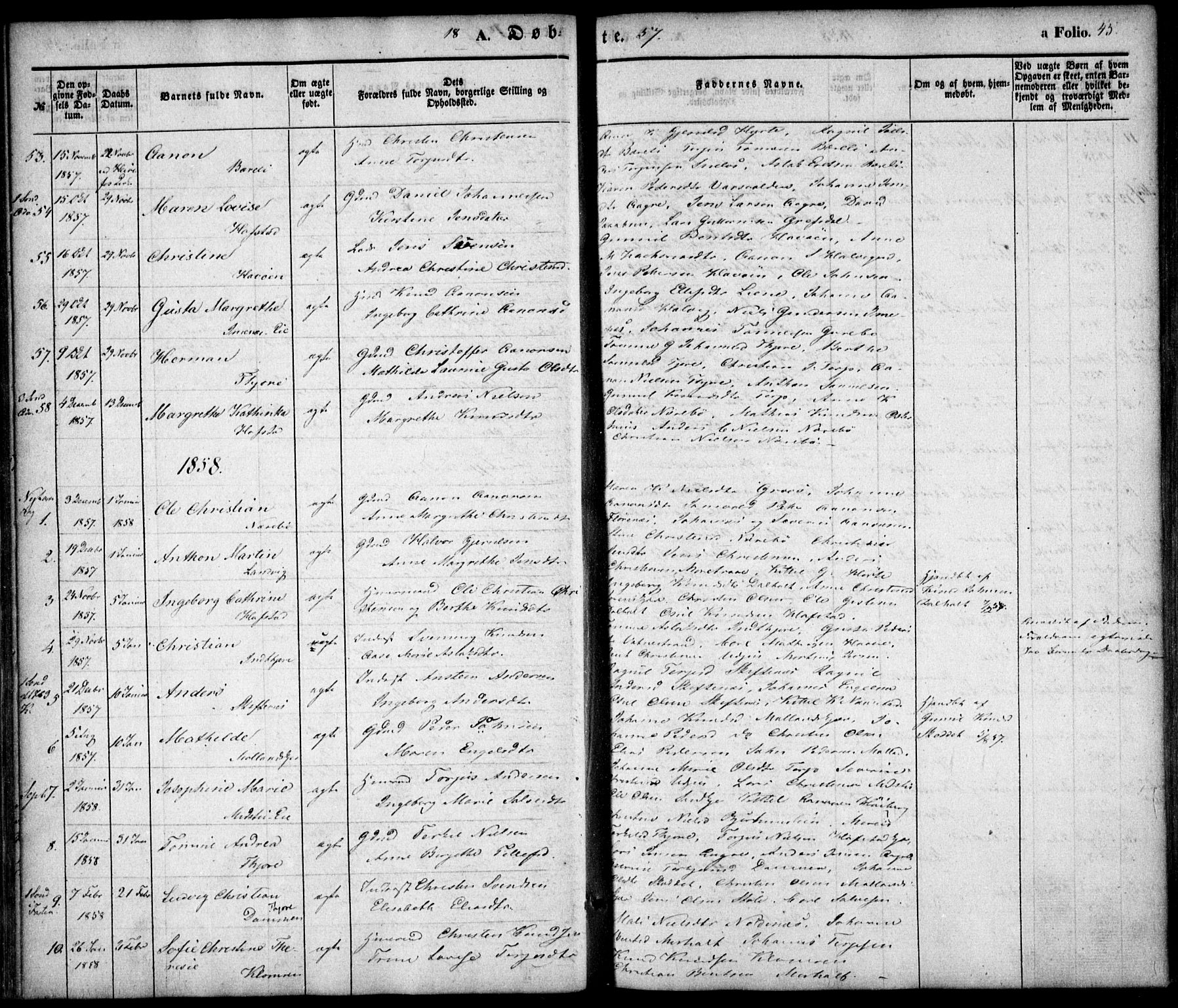 Hommedal sokneprestkontor, AV/SAK-1111-0023/F/Fa/Fab/L0004: Parish register (official) no. A 4, 1848-1860, p. 45