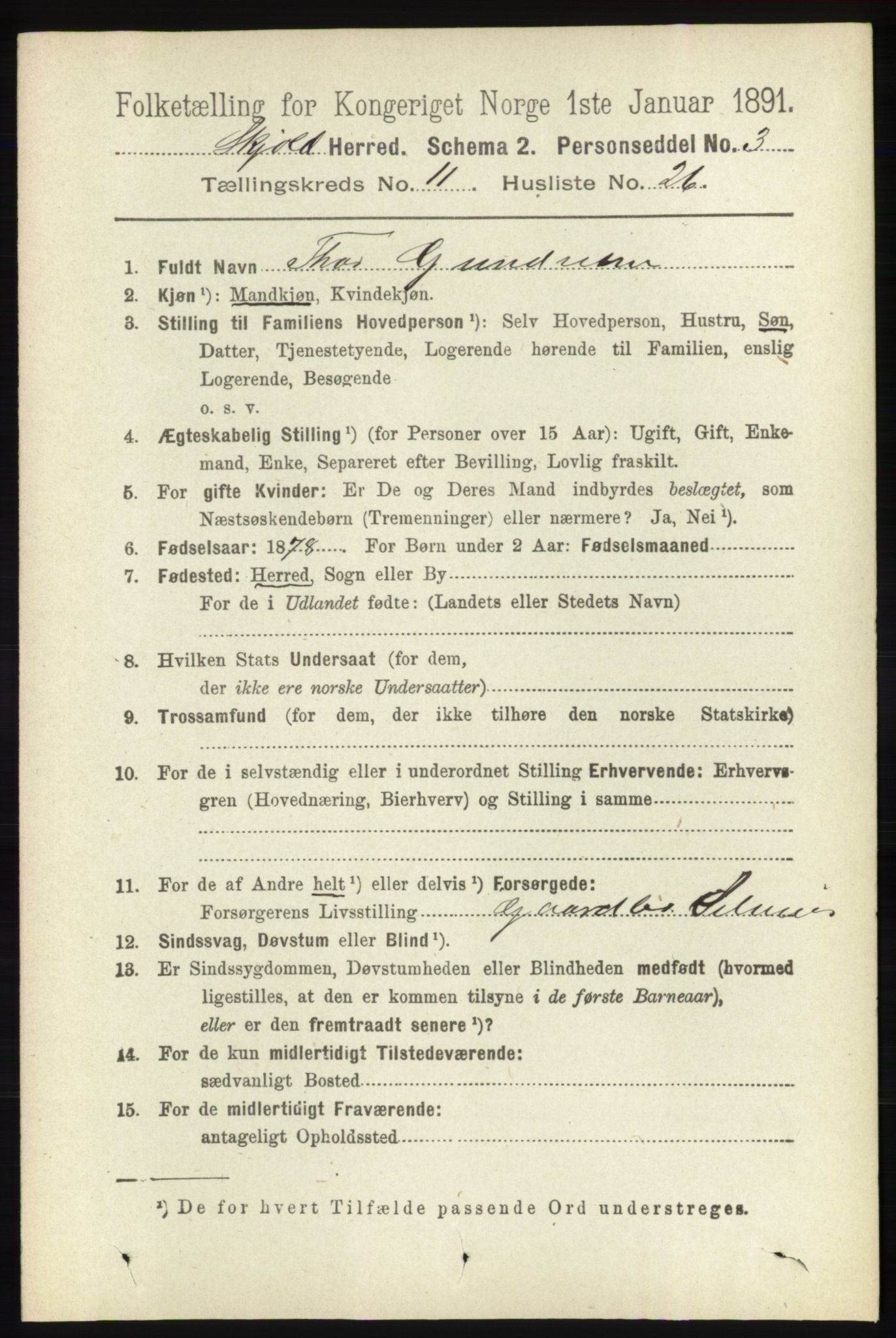 RA, 1891 census for 1154 Skjold, 1891, p. 2191