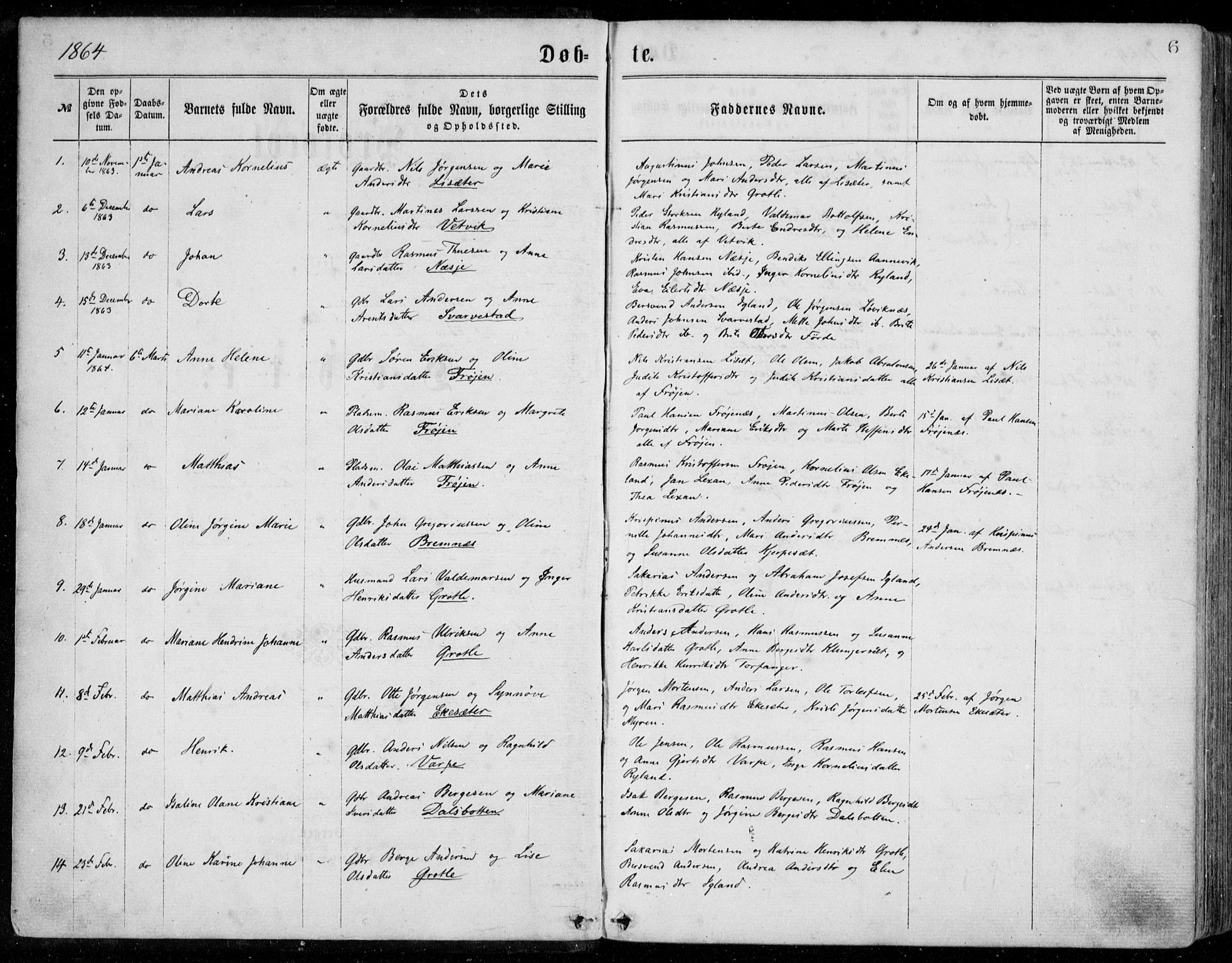 Bremanger sokneprestembete, SAB/A-82201/H/Haa/Haaa/L0001: Parish register (official) no. A  1, 1864-1883, p. 6