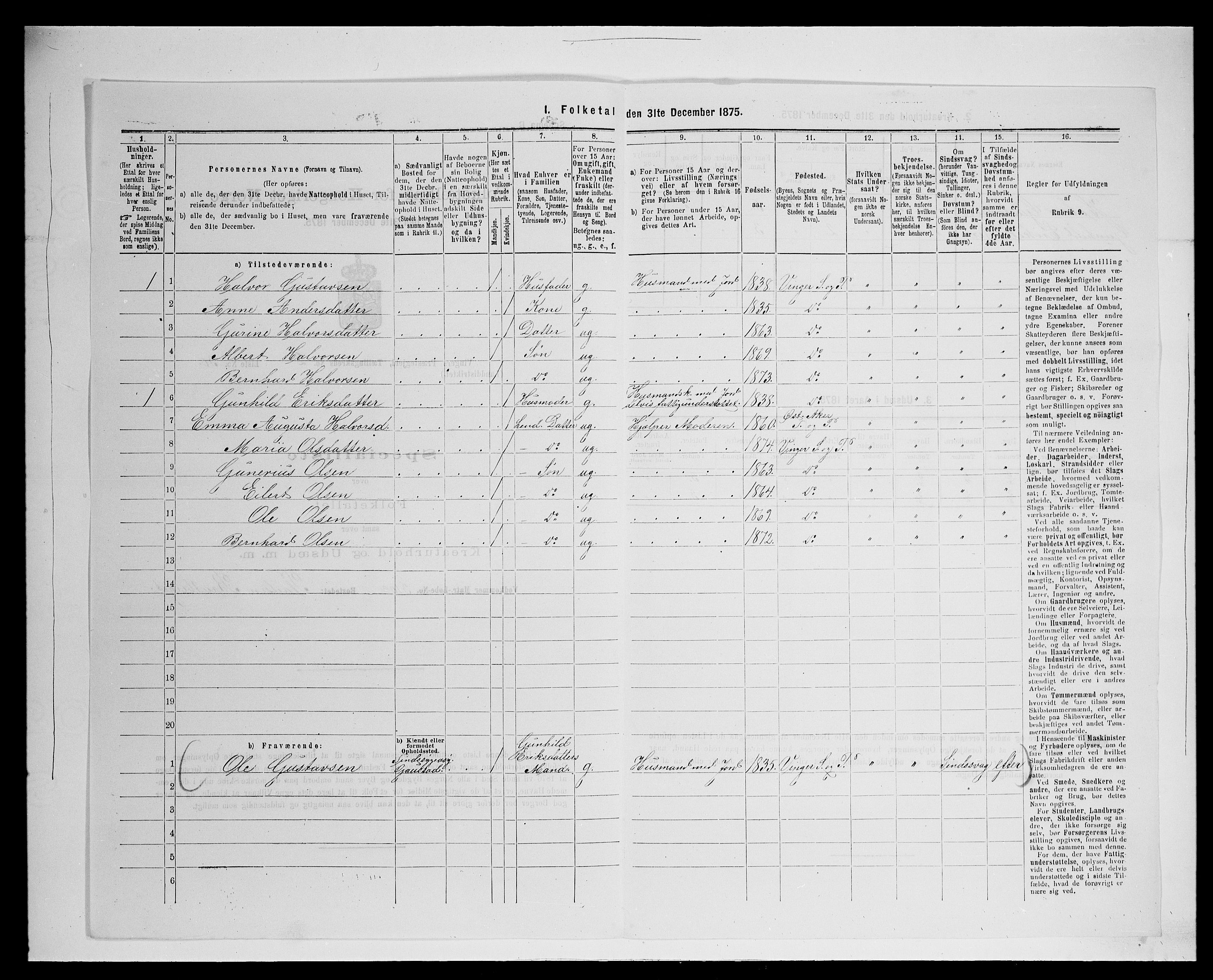 SAH, 1875 census for 0421L Vinger/Vinger og Austmarka, 1875, p. 281