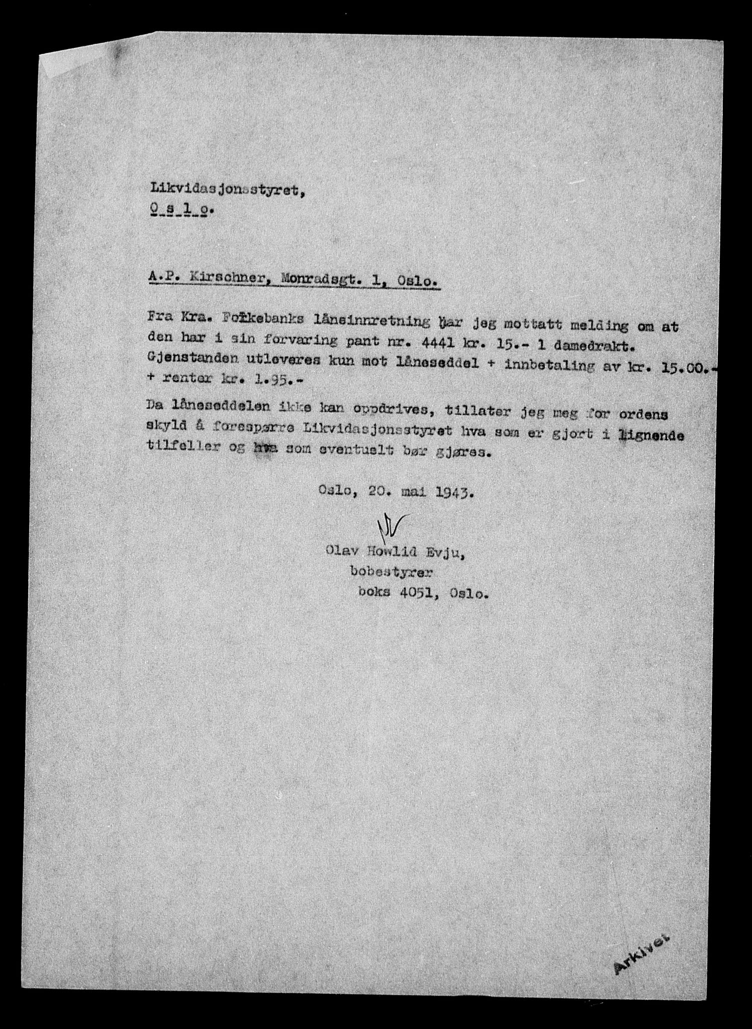 Justisdepartementet, Tilbakeføringskontoret for inndratte formuer, AV/RA-S-1564/H/Hc/Hcc/L0951: --, 1945-1947, p. 385