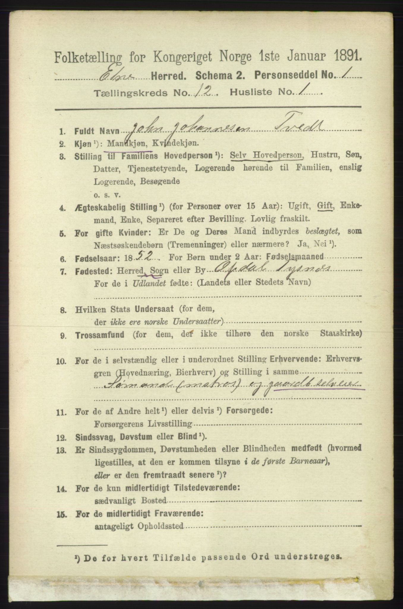 RA, 1891 census for 1211 Etne, 1891, p. 2555