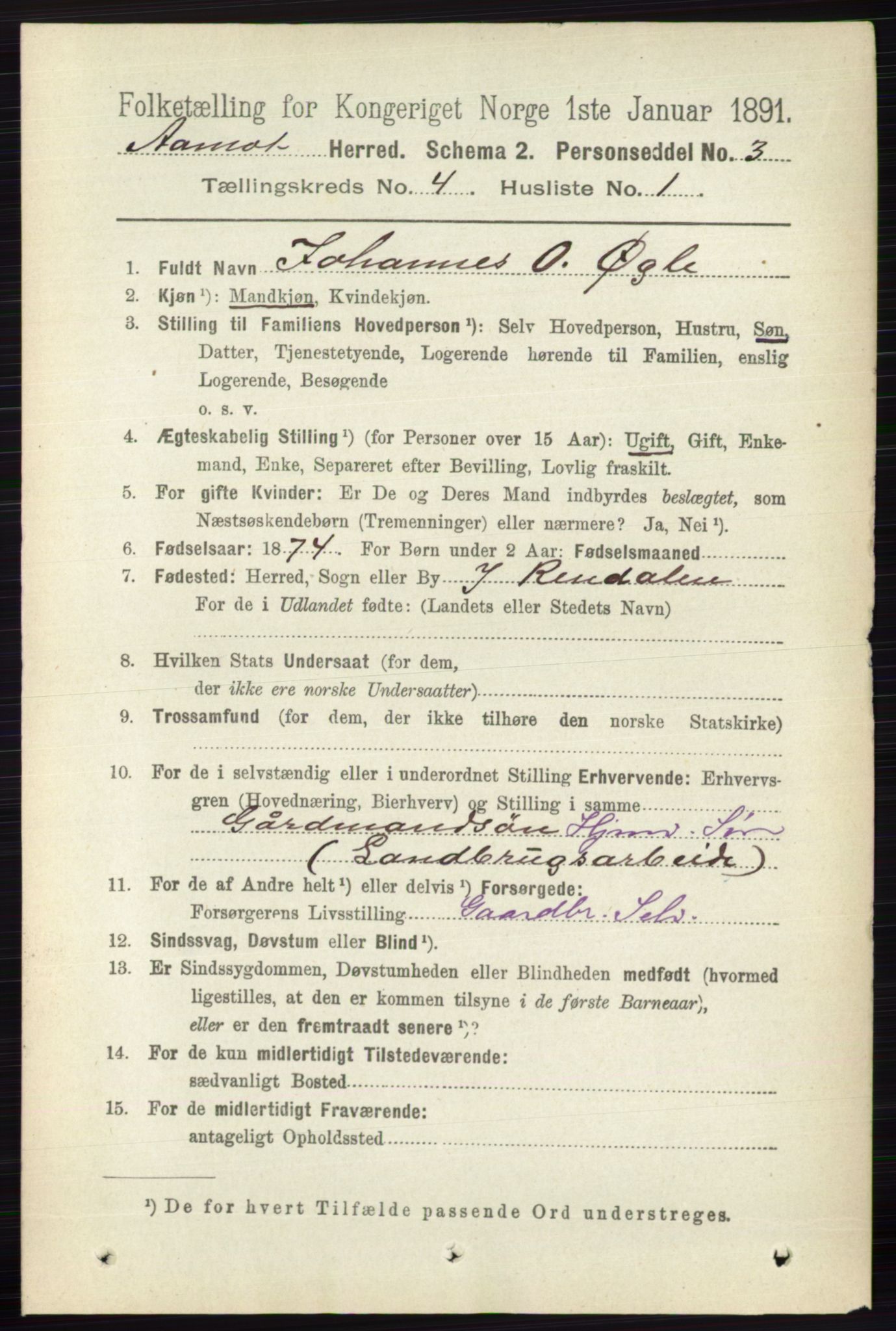 RA, 1891 census for 0429 Åmot, 1891, p. 2124