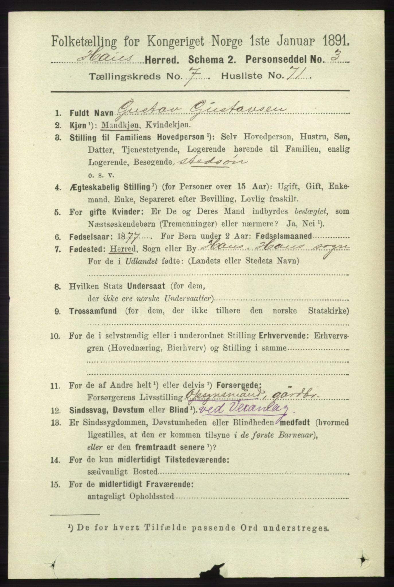 RA, 1891 census for 1250 Haus, 1891, p. 3099