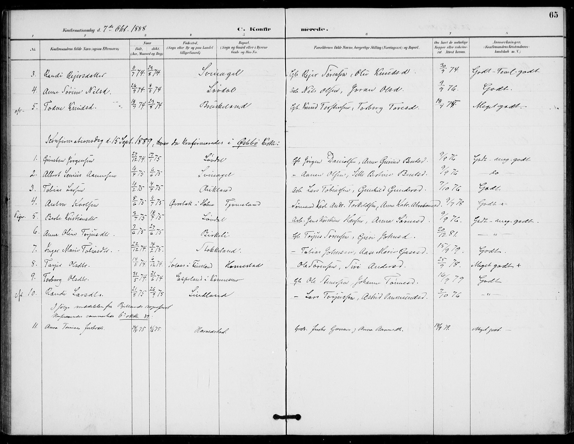 Holum sokneprestkontor, AV/SAK-1111-0022/F/Fa/Fab/L0007: Parish register (official) no. A 7, 1887-1912, p. 65