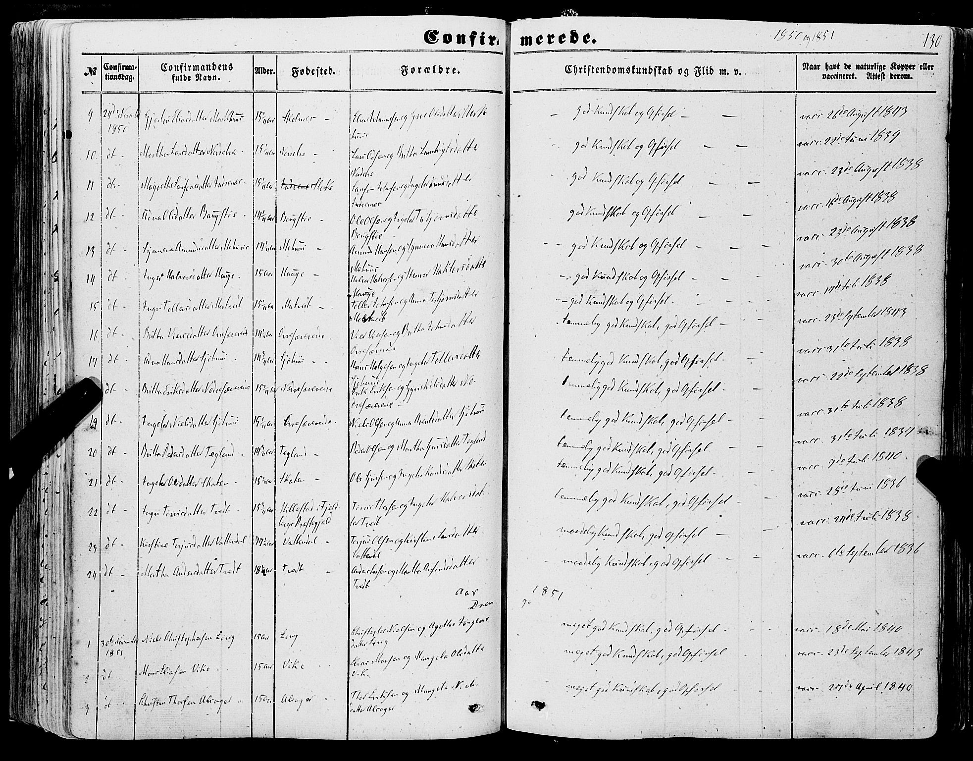 Skånevik sokneprestembete, SAB/A-77801/H/Haa: Parish register (official) no. A 5I, 1848-1869, p. 130
