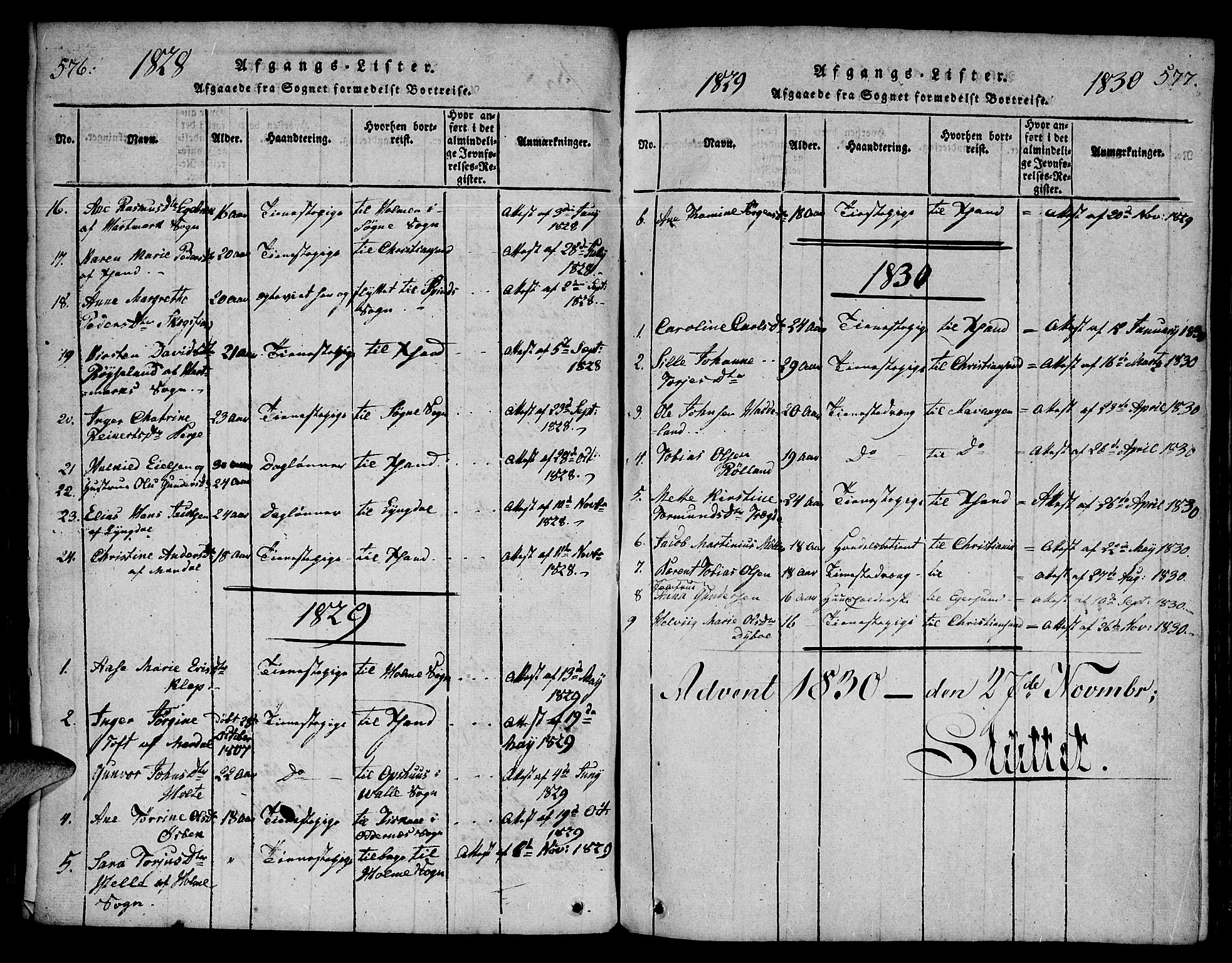 Mandal sokneprestkontor, SAK/1111-0030/F/Fa/Faa/L0010: Parish register (official) no. A 10, 1817-1830, p. 576-577