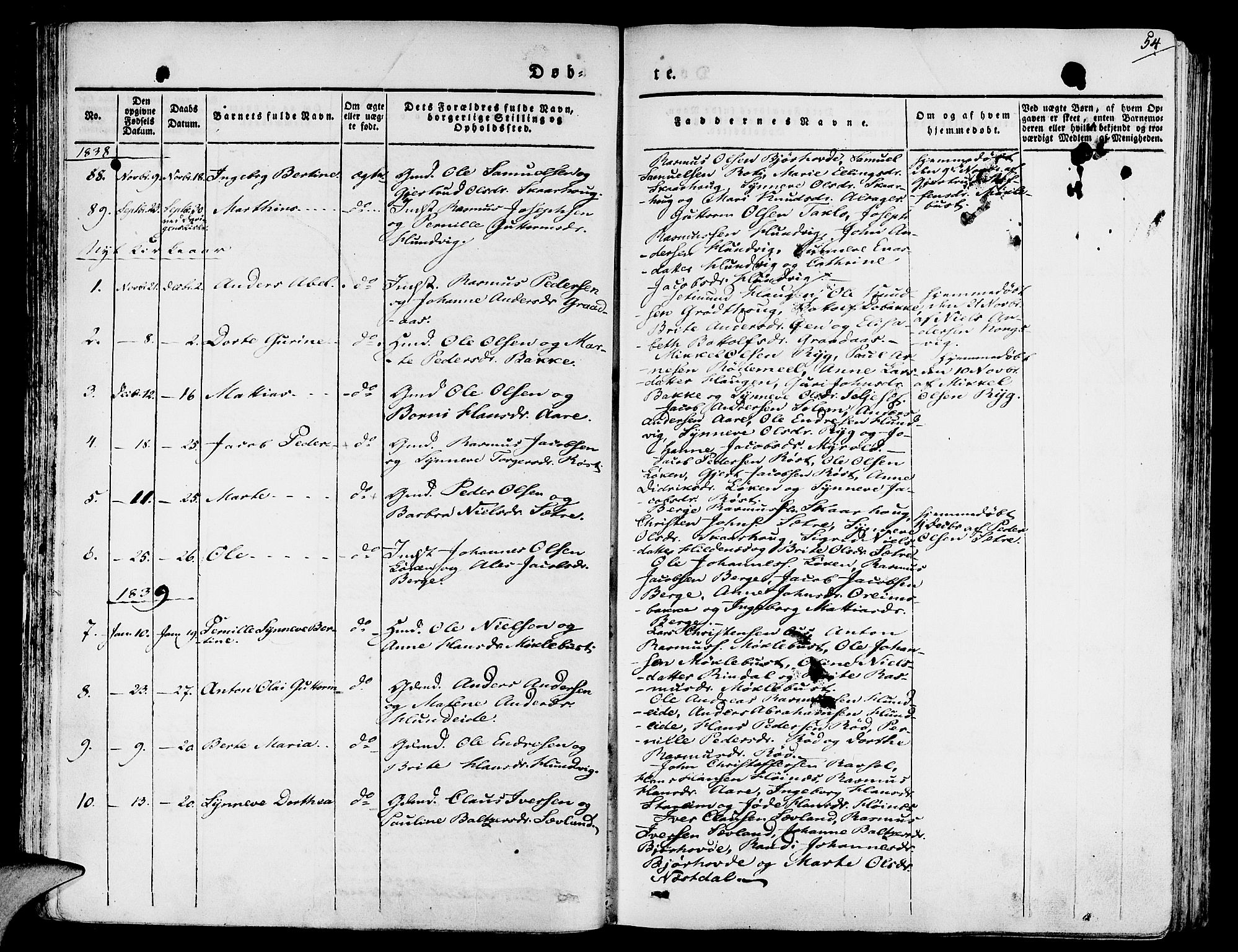 Eid sokneprestembete, AV/SAB-A-82301/H/Haa/Haaa/L0006: Parish register (official) no. A 6, 1831-1843, p. 54