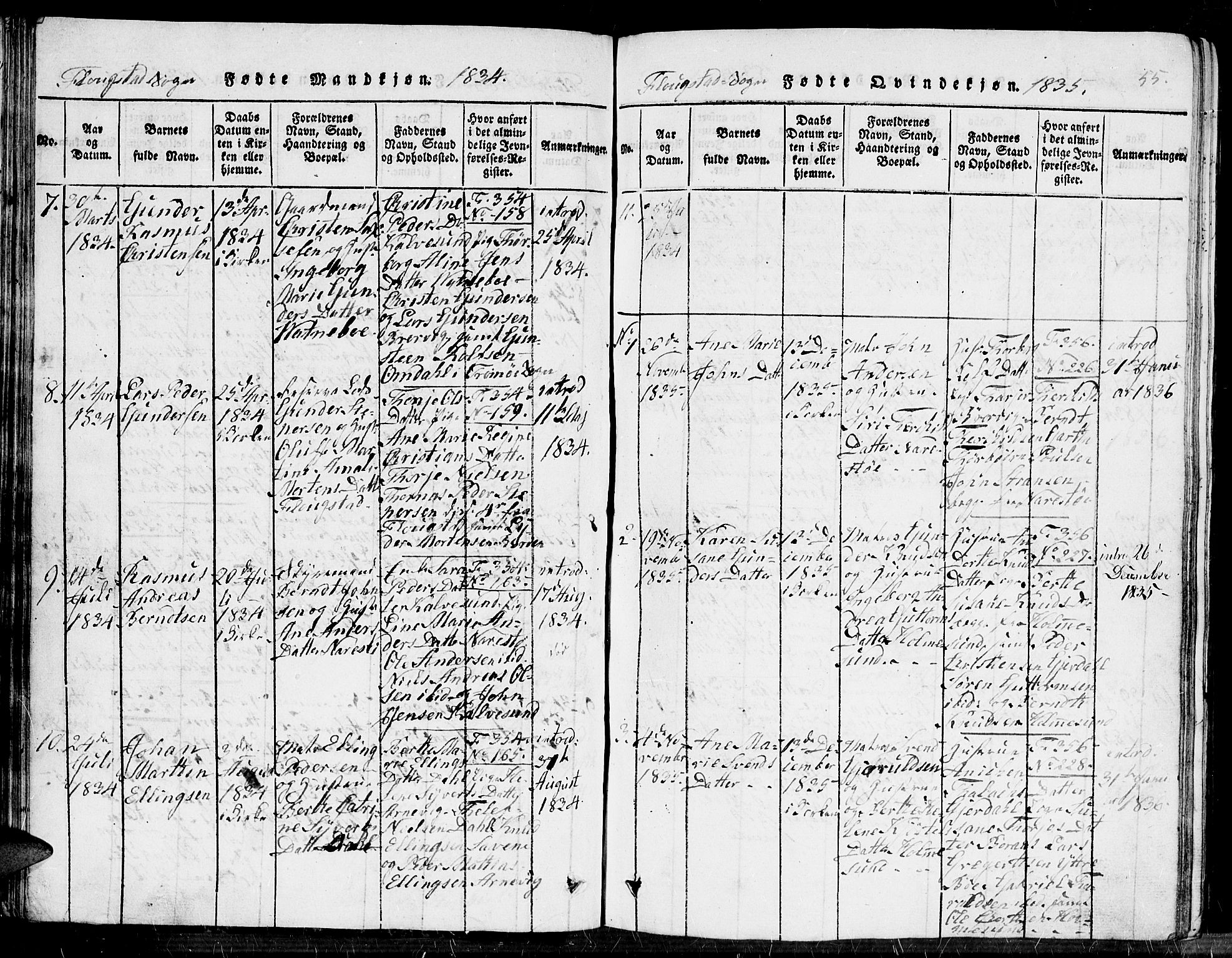 Dypvåg sokneprestkontor, AV/SAK-1111-0007/F/Fb/Fbb/L0001: Parish register (copy) no. B 1, 1816-1850, p. 55