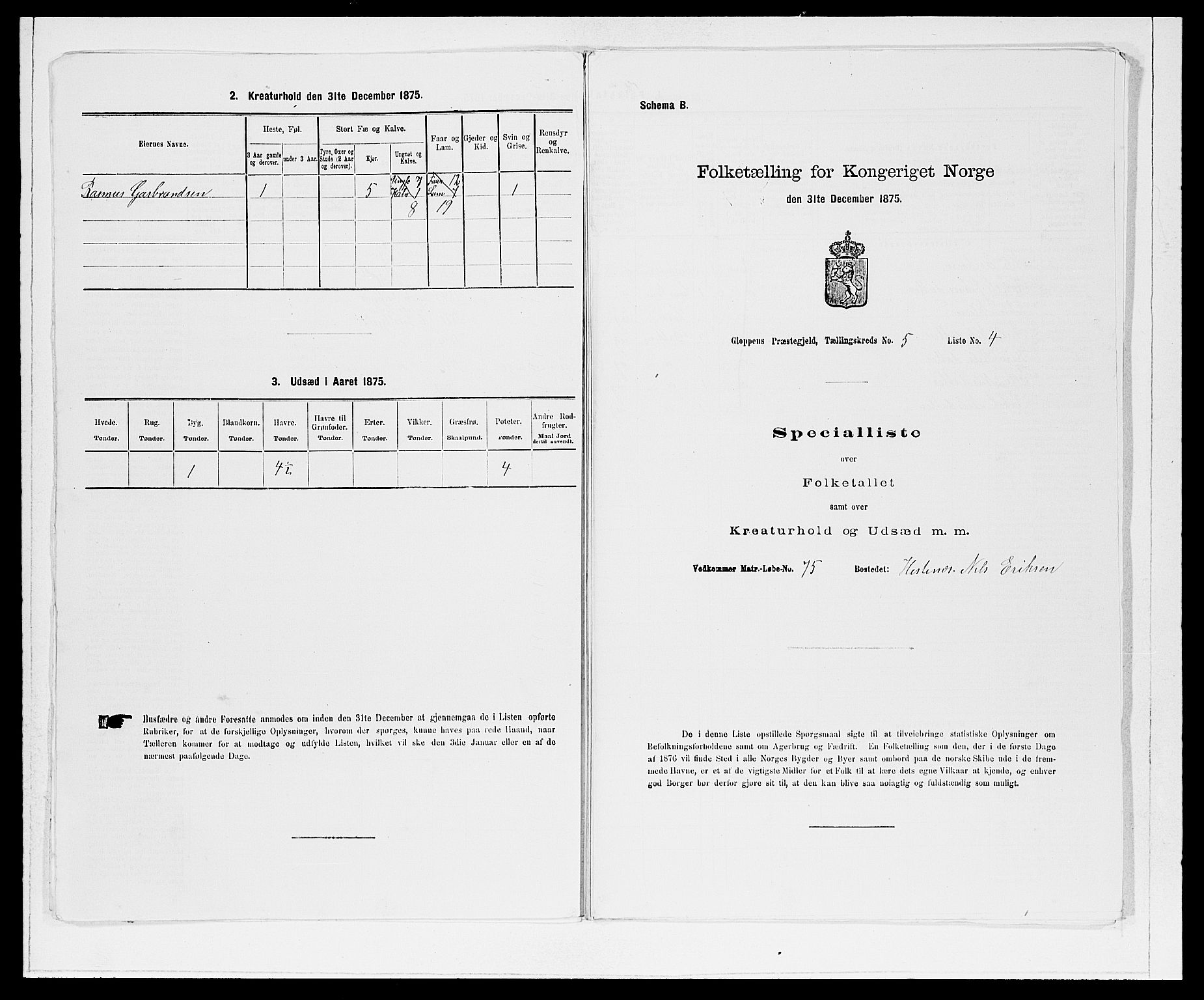 SAB, 1875 Census for 1445P Gloppen, 1875, p. 588