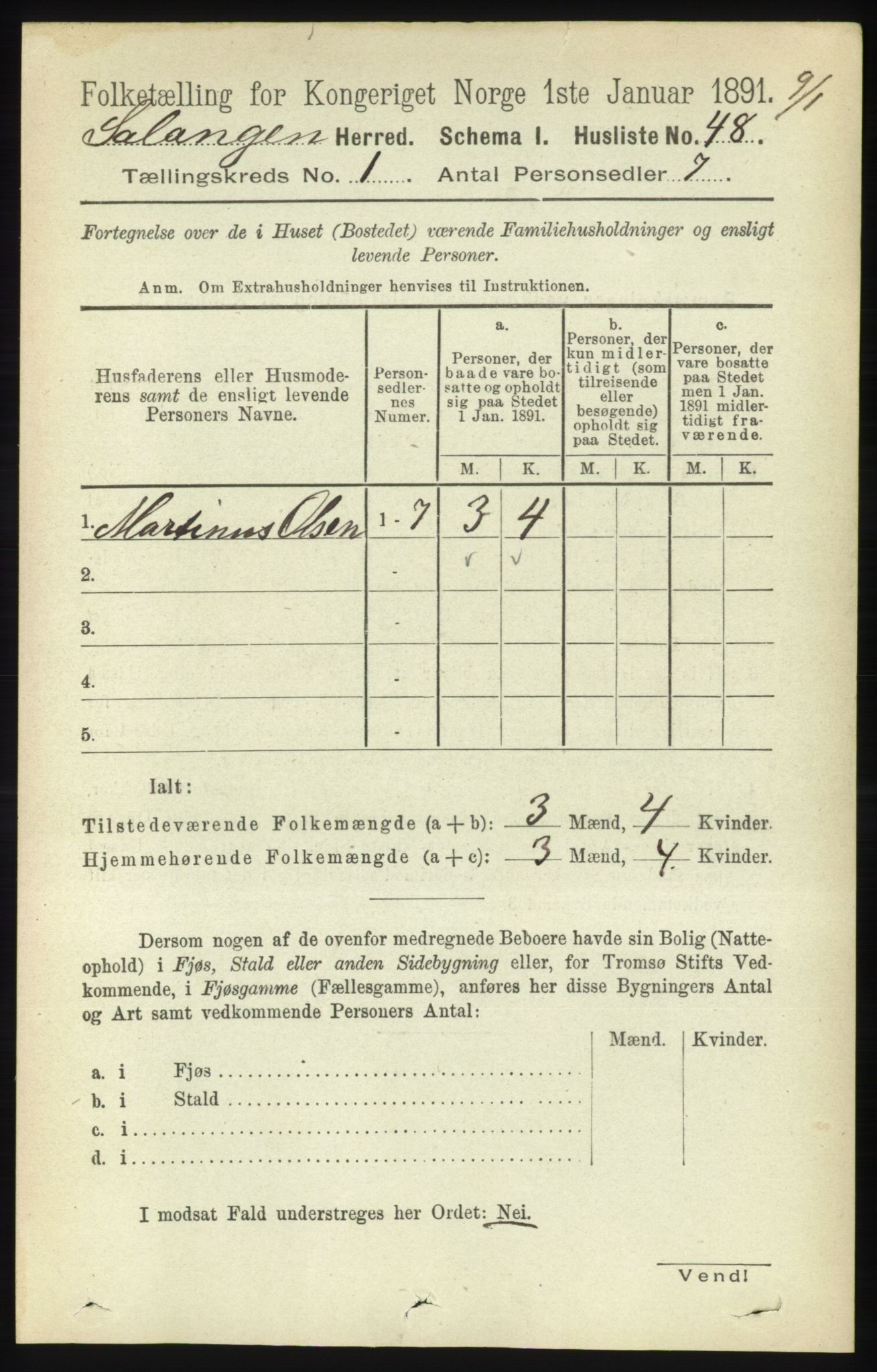 RA, 1891 census for 1921 Salangen, 1891, p. 61