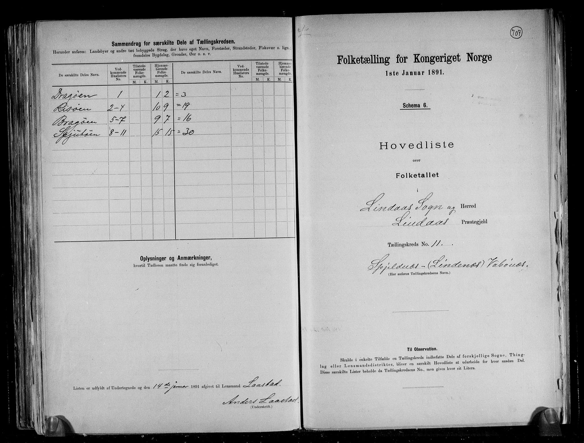 RA, 1891 census for 1263 Lindås, 1891, p. 25