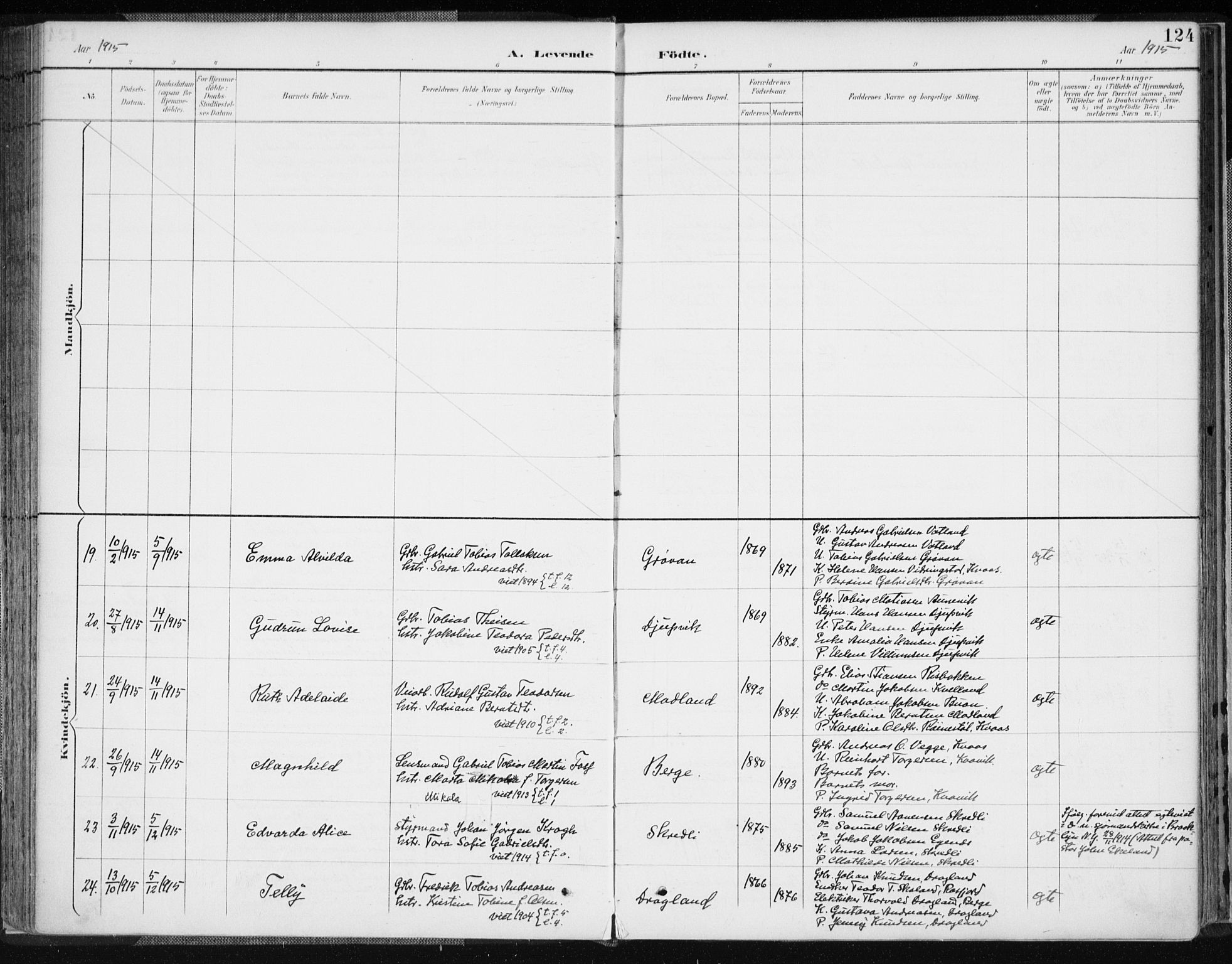 Lyngdal sokneprestkontor, AV/SAK-1111-0029/F/Fa/Fac/L0012: Parish register (official) no. A 12, 1894-1918, p. 124