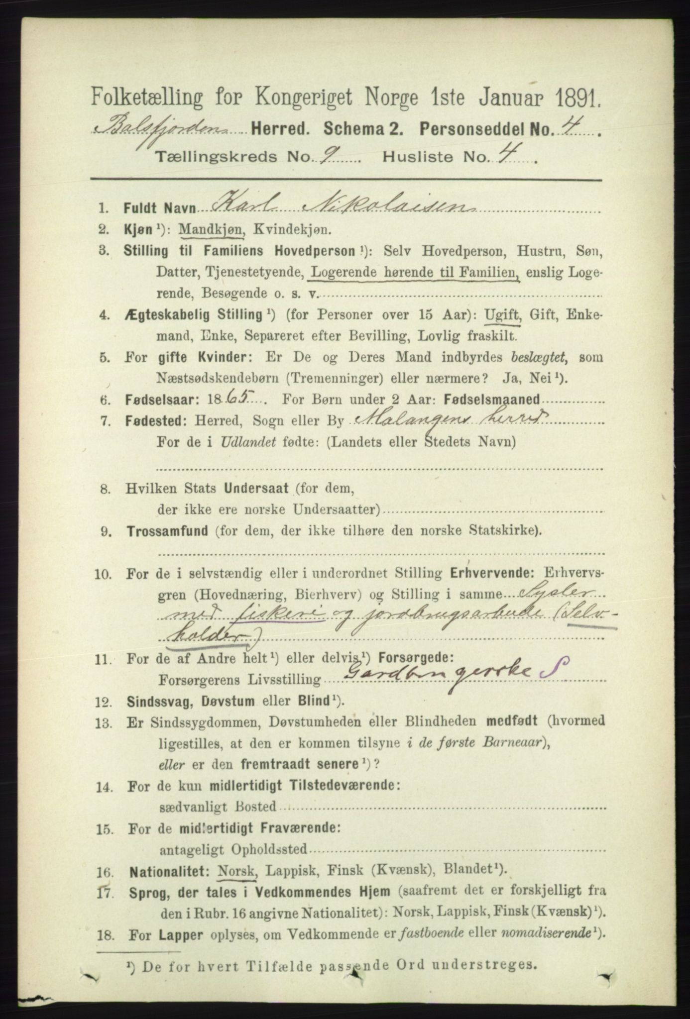 RA, 1891 census for 1933 Balsfjord, 1891, p. 3133