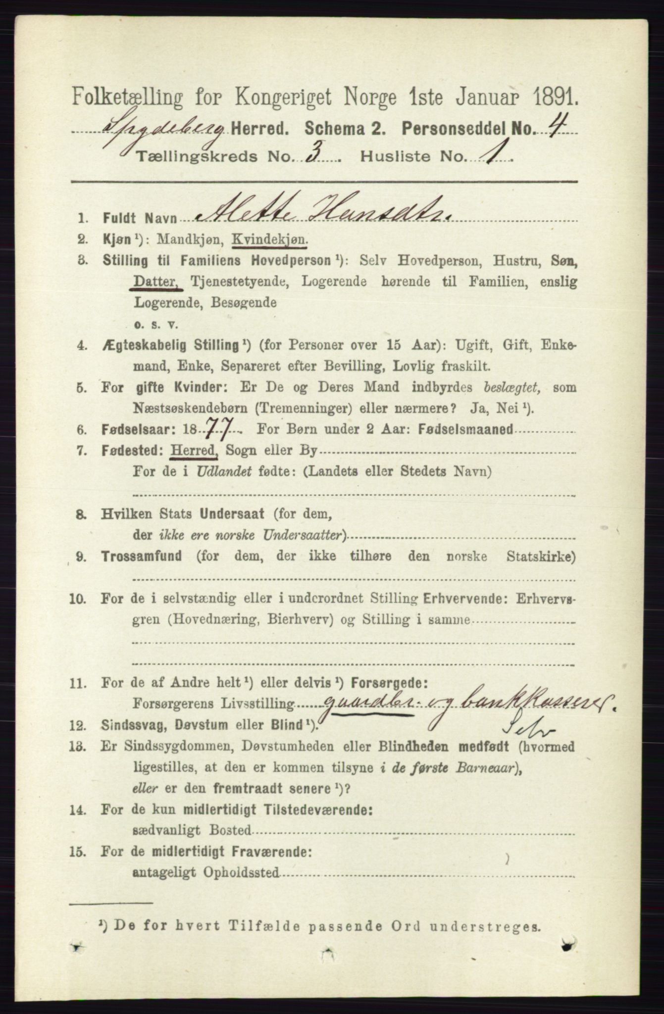 RA, 1891 census for 0123 Spydeberg, 1891, p. 1230