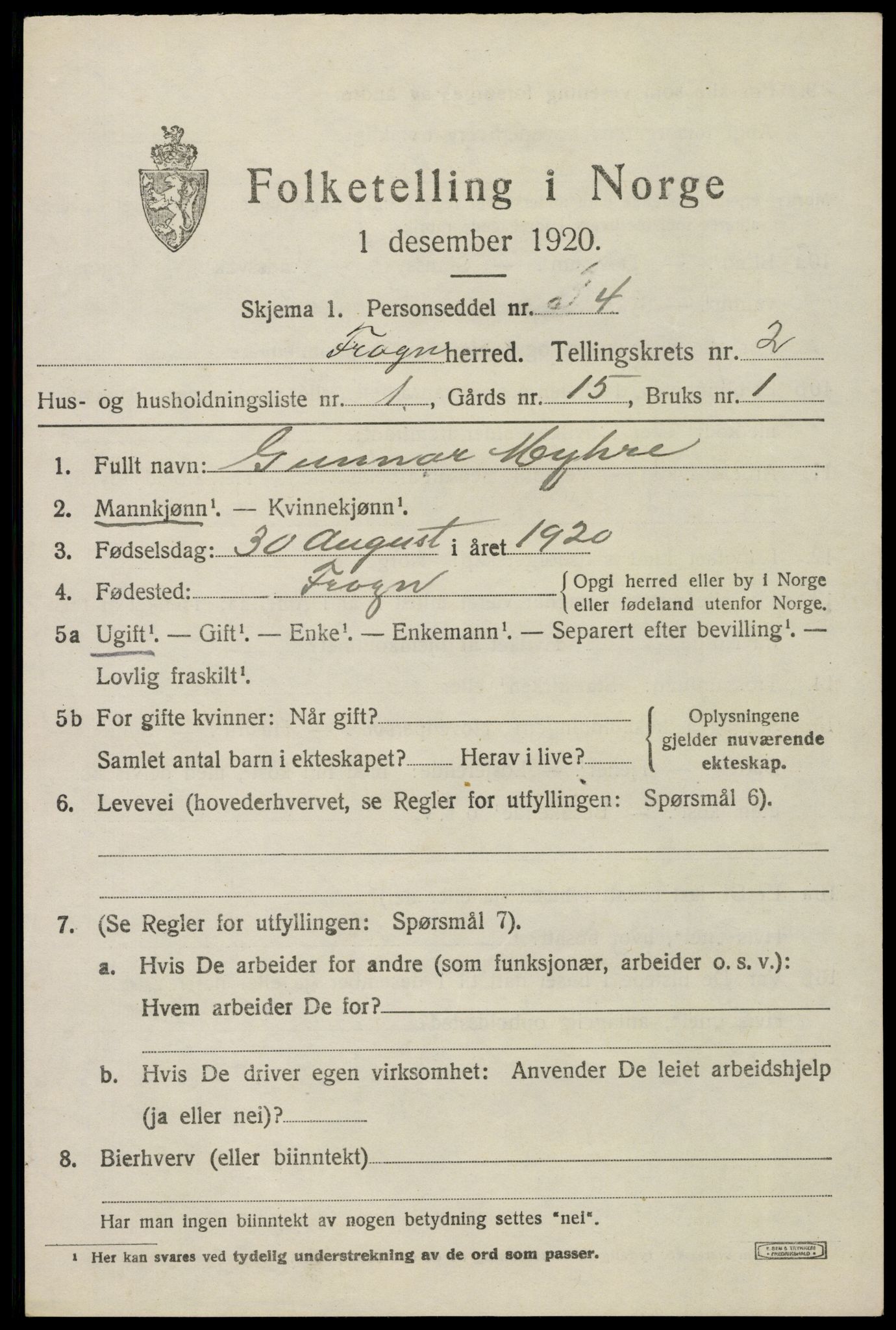 SAO, 1920 census for Frogn, 1920, p. 2863