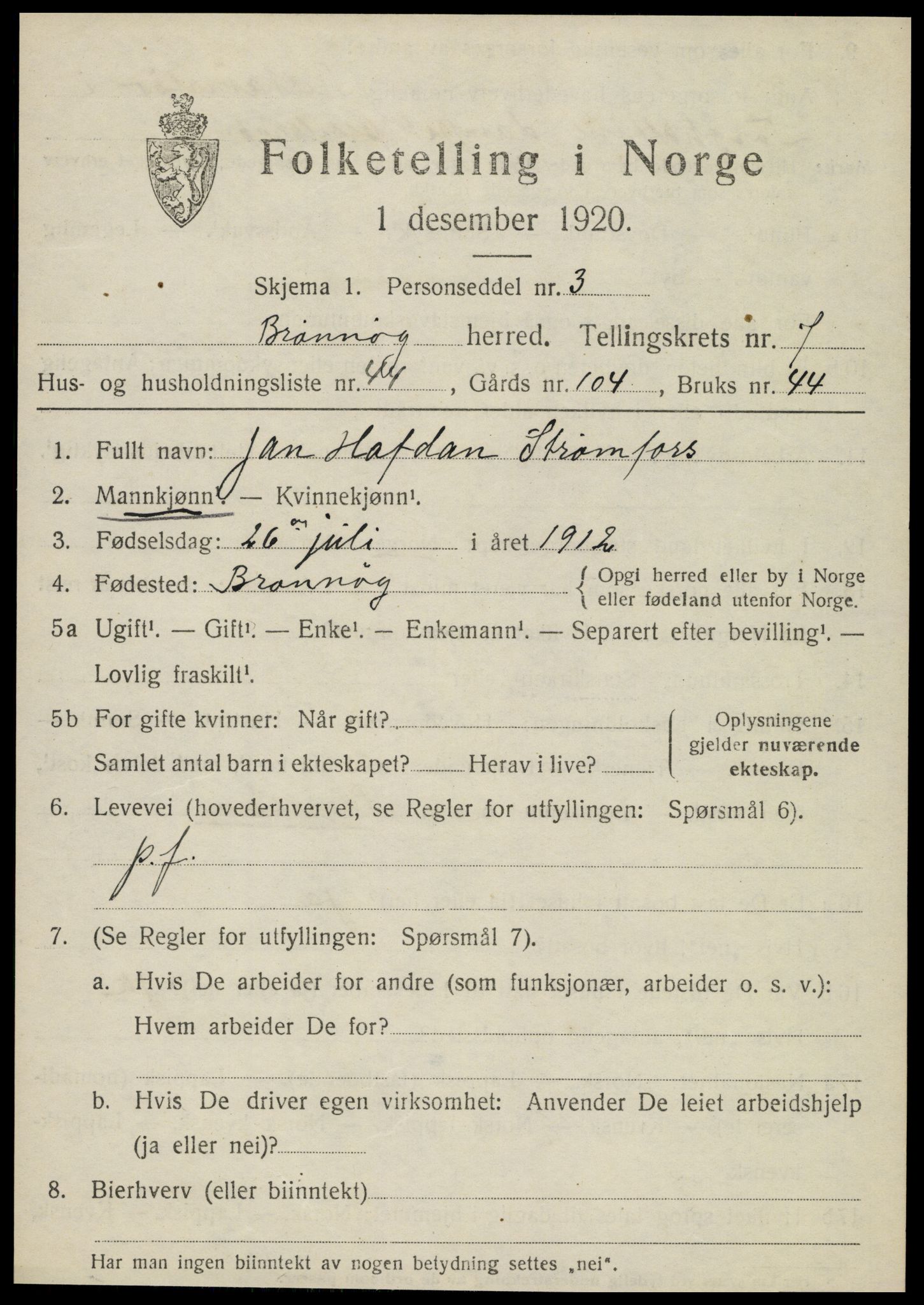 SAT, 1920 census for Brønnøy, 1920, p. 5684