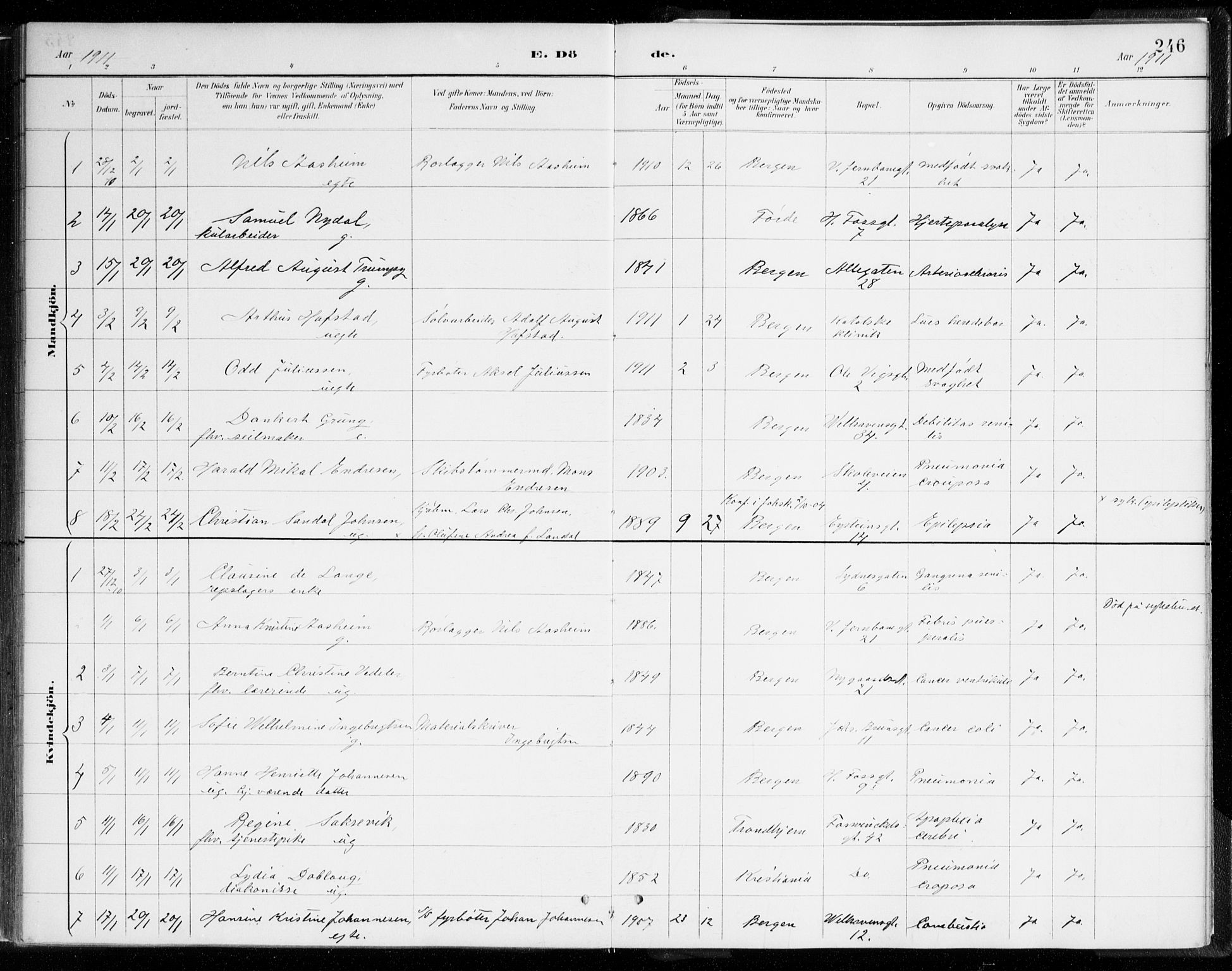 Johanneskirken sokneprestembete, SAB/A-76001/H/Haa/L0019: Parish register (official) no. E 1, 1885-1915, p. 246