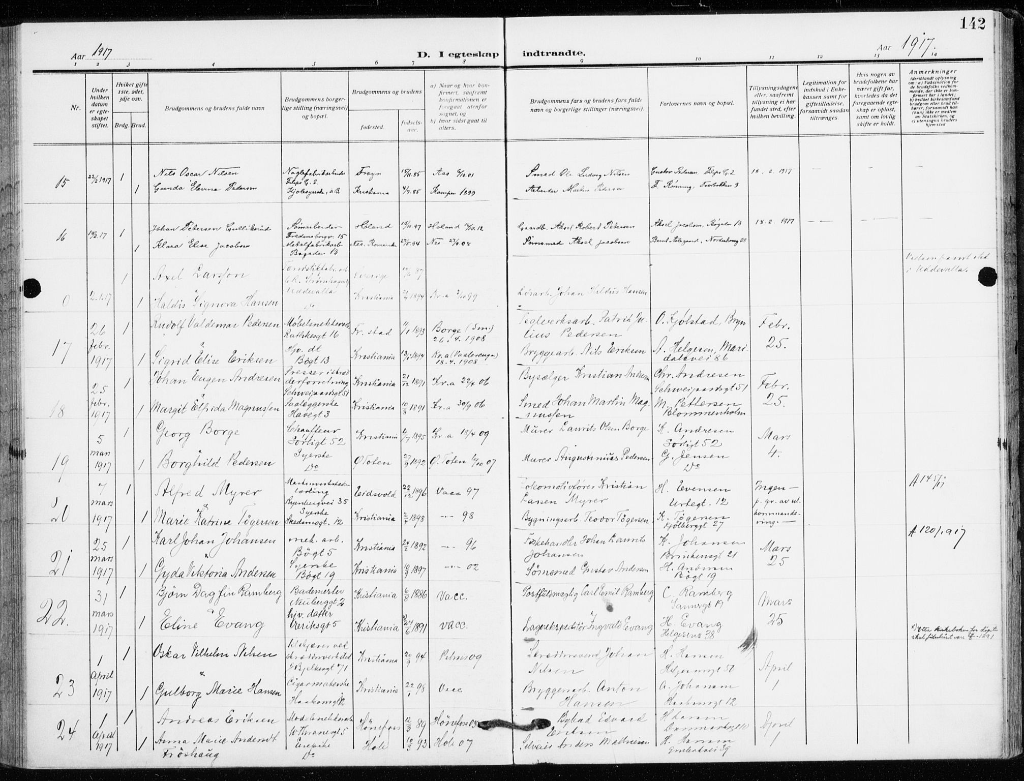 Kampen prestekontor Kirkebøker, SAO/A-10853/F/Fa/L0013: Parish register (official) no. I 13, 1917-1922, p. 142