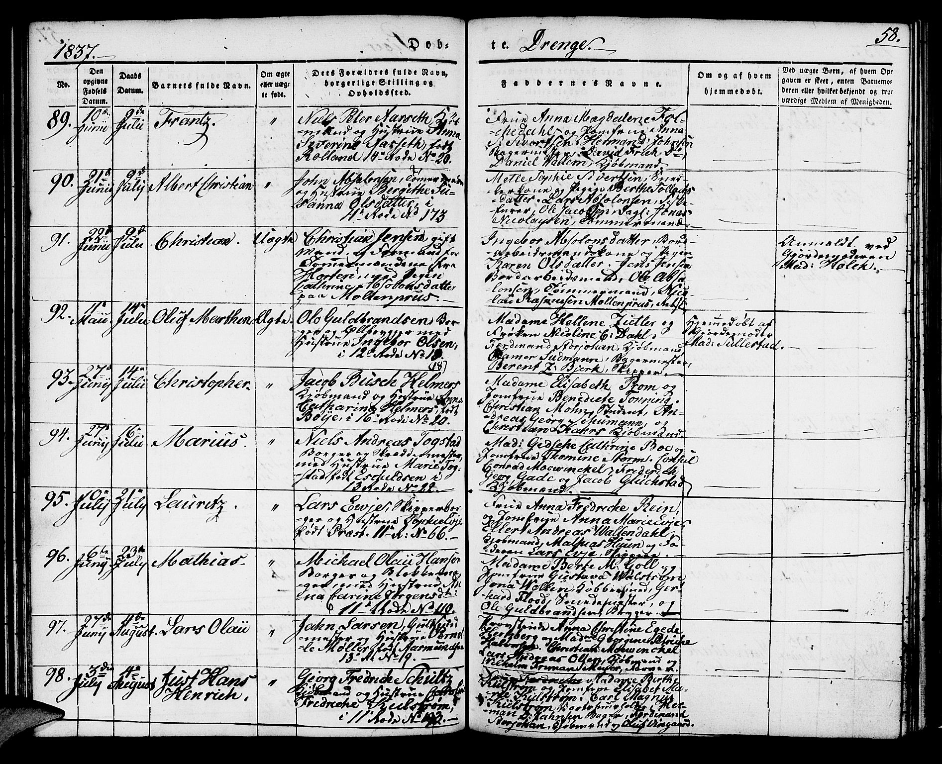 Domkirken sokneprestembete, AV/SAB-A-74801/H/Haa/L0015: Parish register (official) no. A 14, 1835-1840, p. 58