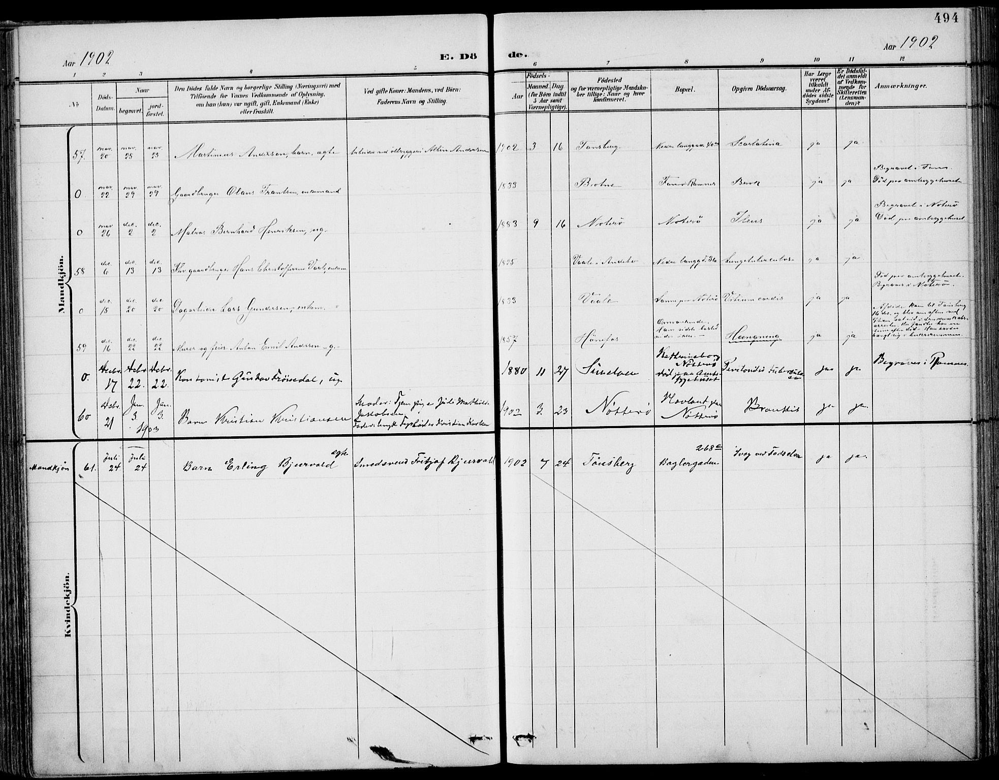 Tønsberg kirkebøker, AV/SAKO-A-330/F/Fa/L0013: Parish register (official) no. I 13, 1900-1913, p. 494