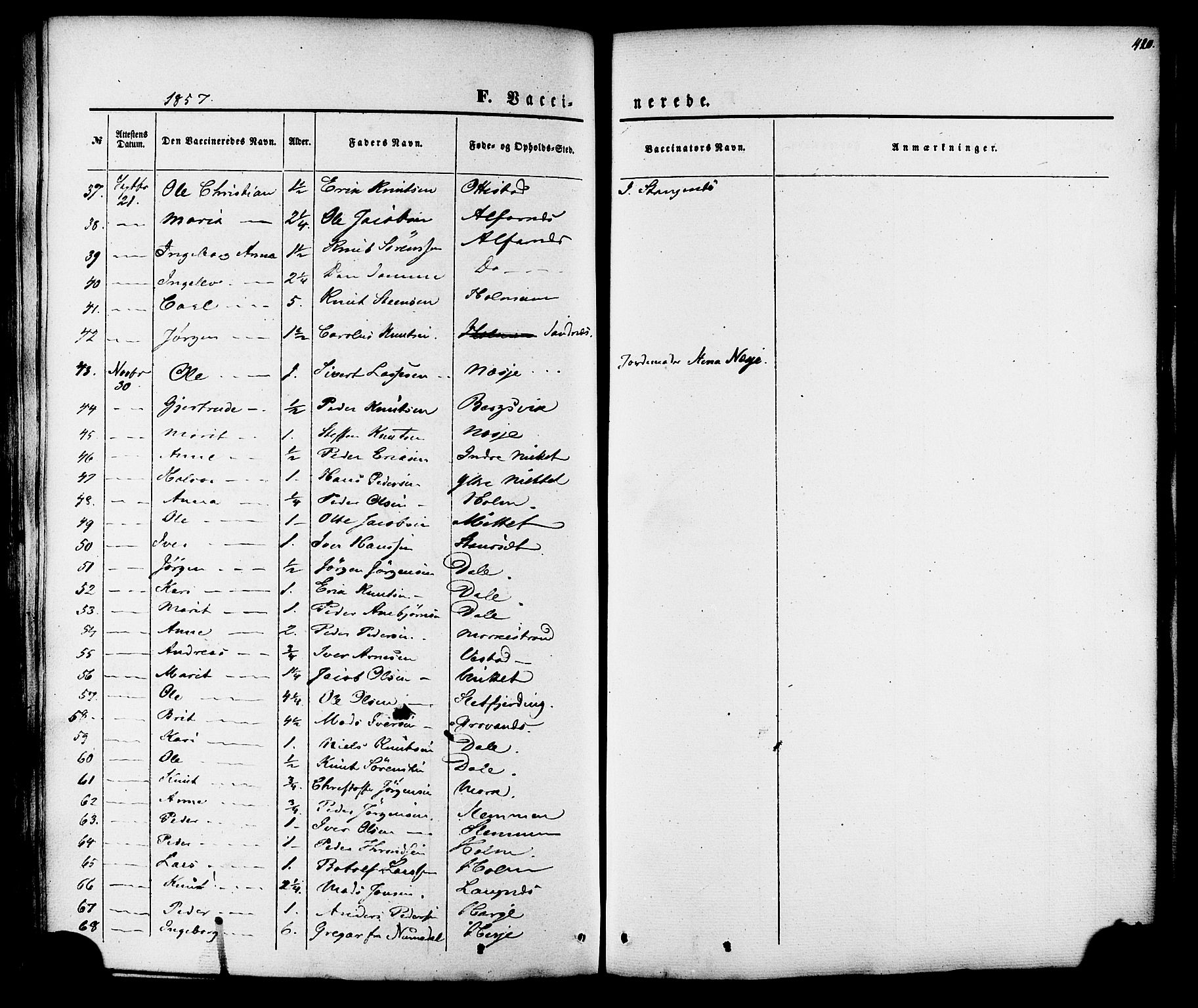 Ministerialprotokoller, klokkerbøker og fødselsregistre - Møre og Romsdal, AV/SAT-A-1454/547/L0603: Parish register (official) no. 547A05, 1846-1877, p. 420