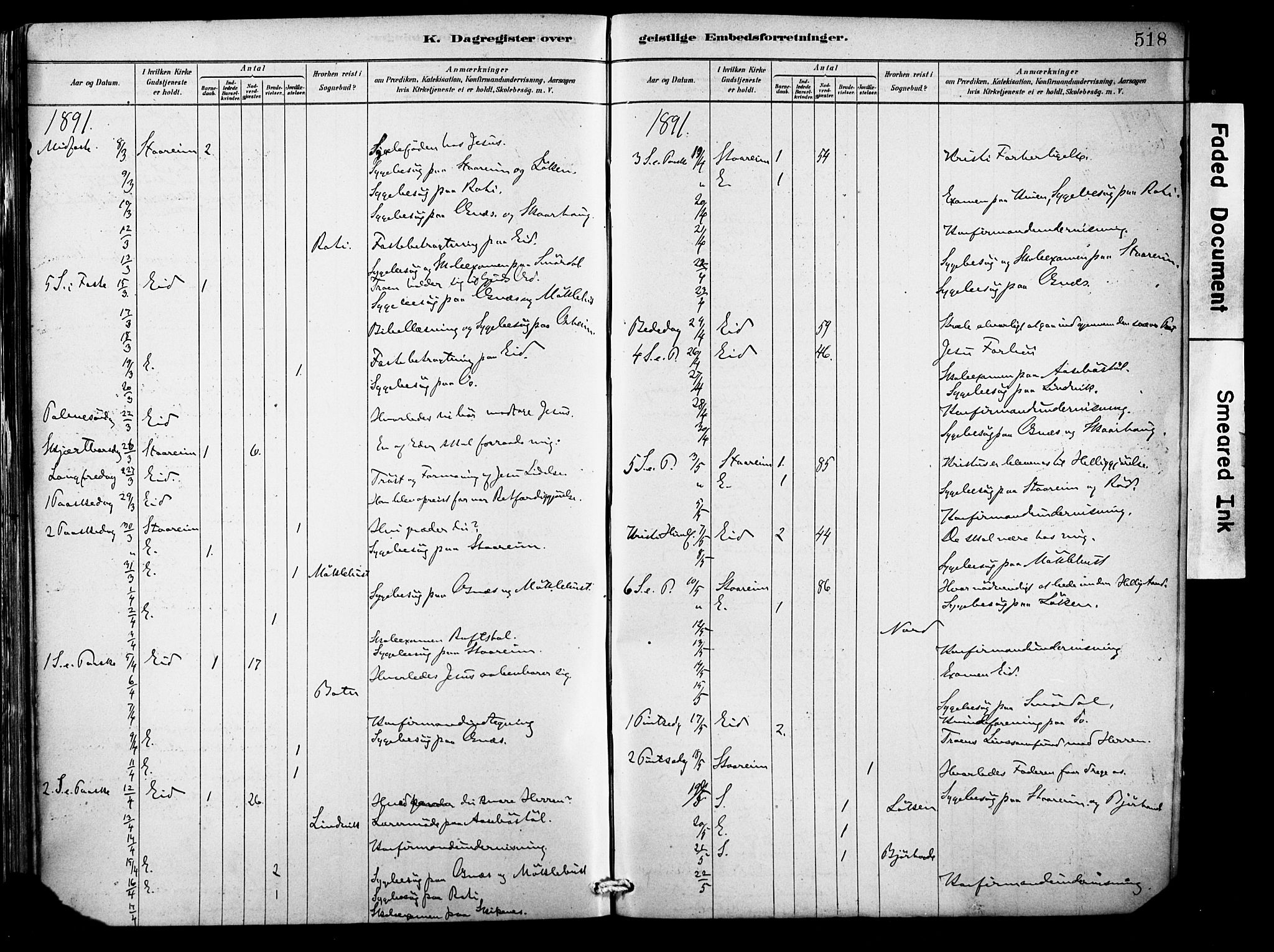 Eid sokneprestembete, AV/SAB-A-82301/H/Haa/Haab/L0001: Parish register (official) no. B 1, 1879-1906, p. 518