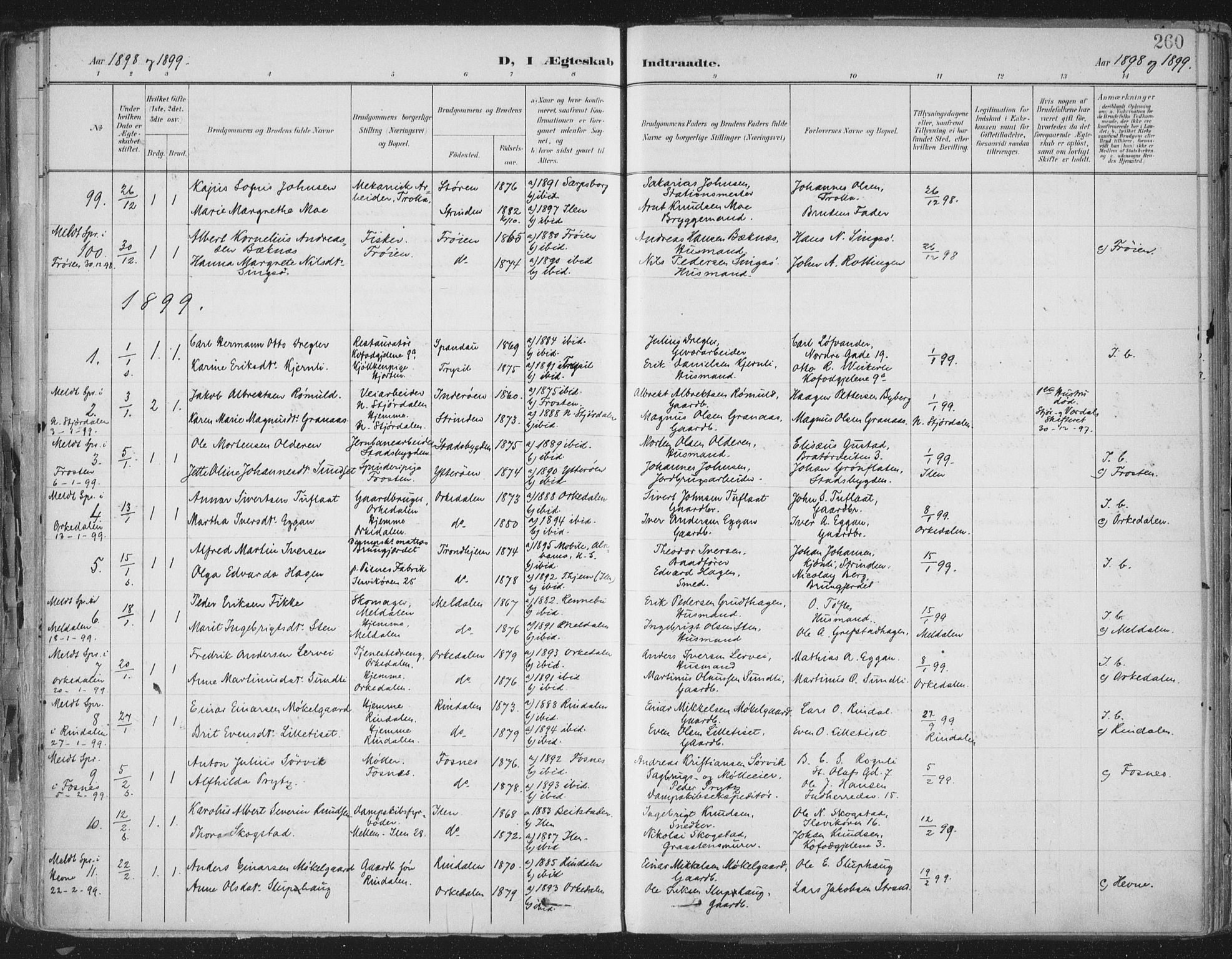Ministerialprotokoller, klokkerbøker og fødselsregistre - Sør-Trøndelag, SAT/A-1456/603/L0167: Parish register (official) no. 603A06, 1896-1932, p. 260