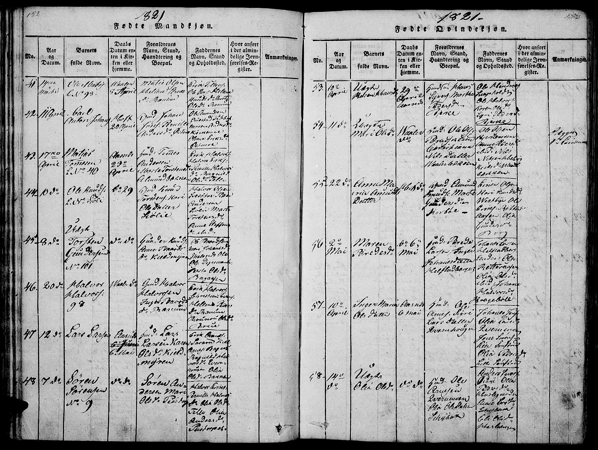 Hof prestekontor, AV/SAH-PREST-038/H/Ha/Haa/L0005: Parish register (official) no. 5, 1816-1822, p. 152-153