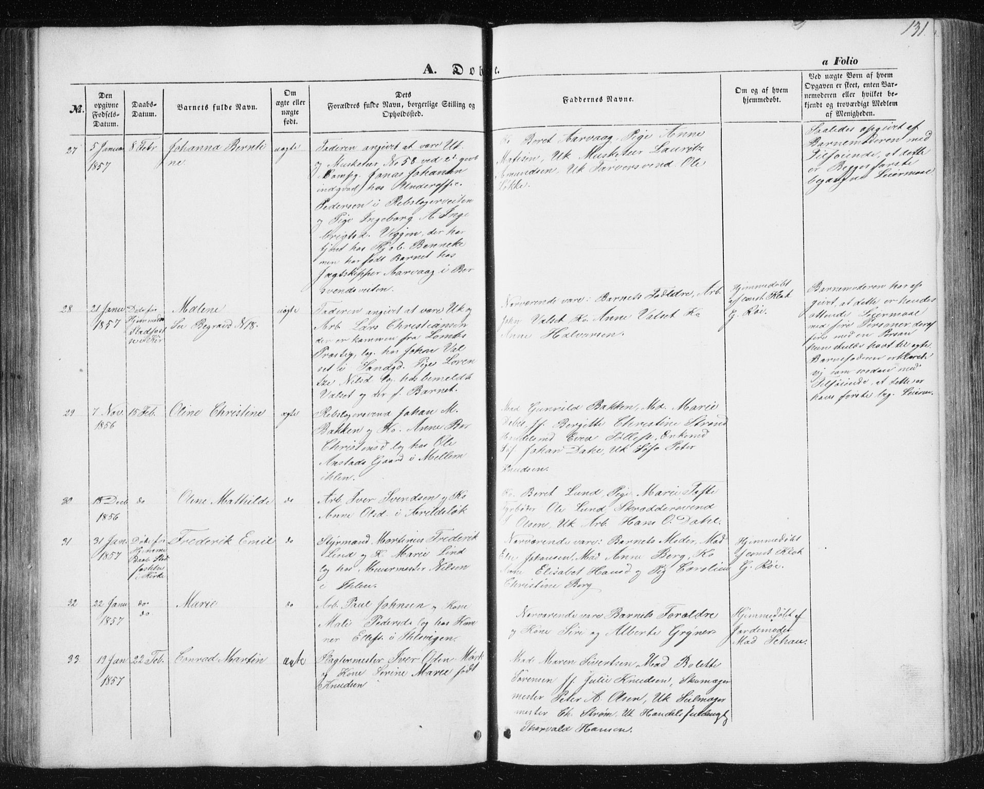 Ministerialprotokoller, klokkerbøker og fødselsregistre - Sør-Trøndelag, AV/SAT-A-1456/602/L0112: Parish register (official) no. 602A10, 1848-1859, p. 131