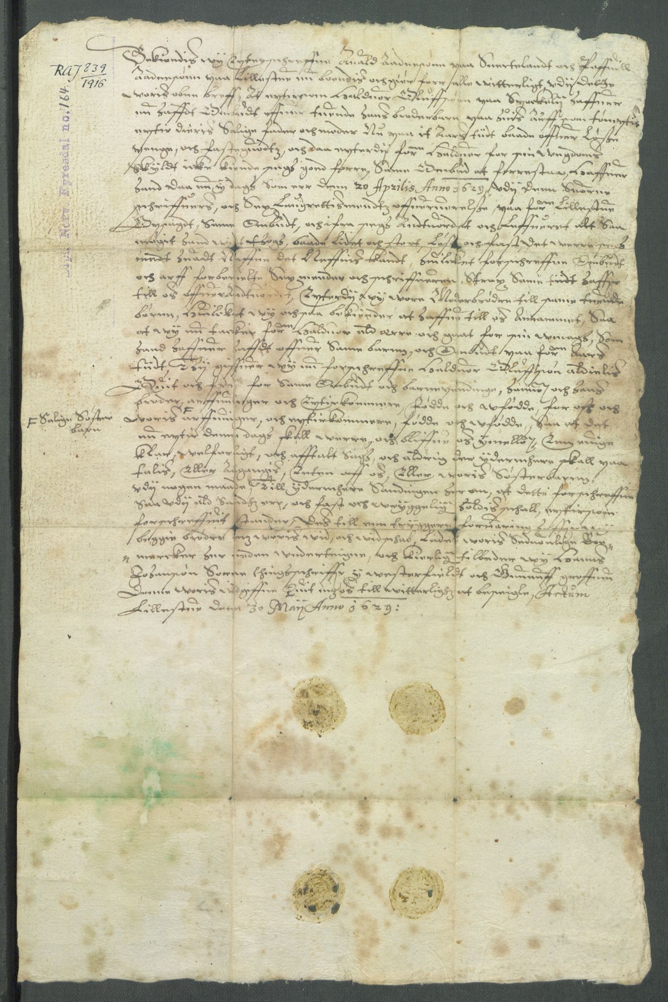 Riksarkivets diplomsamling, AV/RA-EA-5965/F02/L0138: Dokumenter, 1629, p. 46