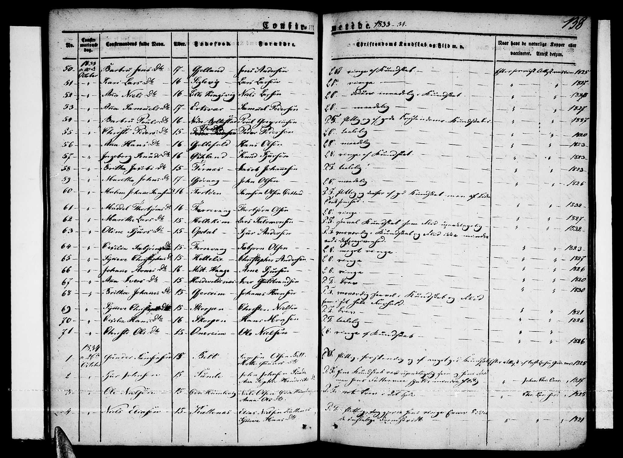 Tysnes sokneprestembete, SAB/A-78601/H/Haa: Parish register (official) no. A 8, 1826-1837, p. 138