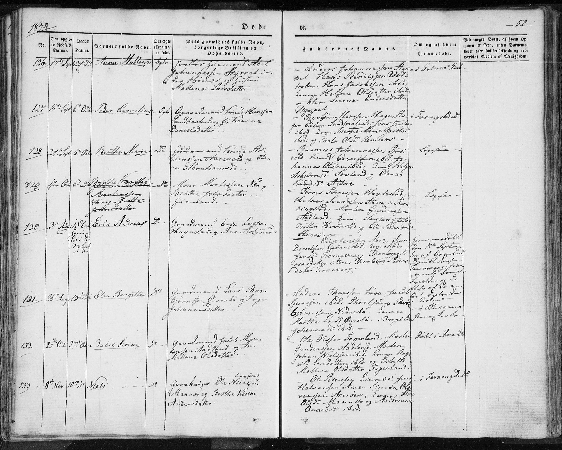 Skudenes sokneprestkontor, AV/SAST-A -101849/H/Ha/Haa/L0002: Parish register (official) no. A 2.1, 1841-1846, p. 52